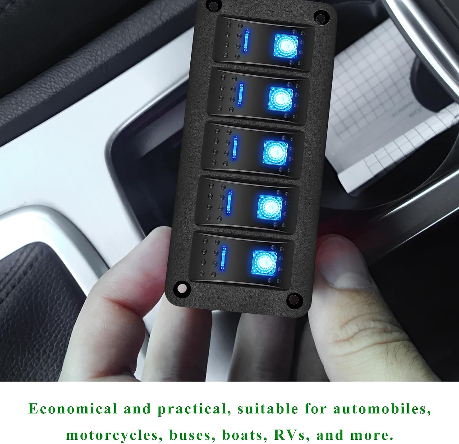 5 Way Rocker Switch Panel Housing Holder, Waterproof Aluminum Rocker Toggle Switch Shell Bracket with Screws, 5 Gang Switches Housing Bracket for Car Truck RV Marine Boat image 5