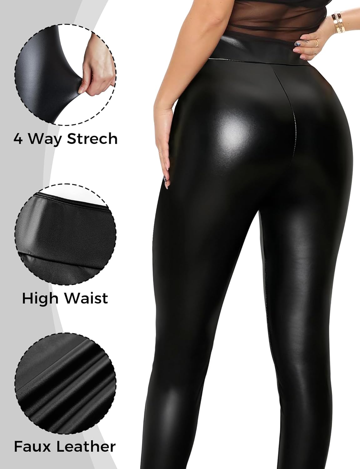 Buauty Faux Leather Leggings for Women High Waisted Leather Pants Tummy Control Stretch Pleather PU Pants - Image 4