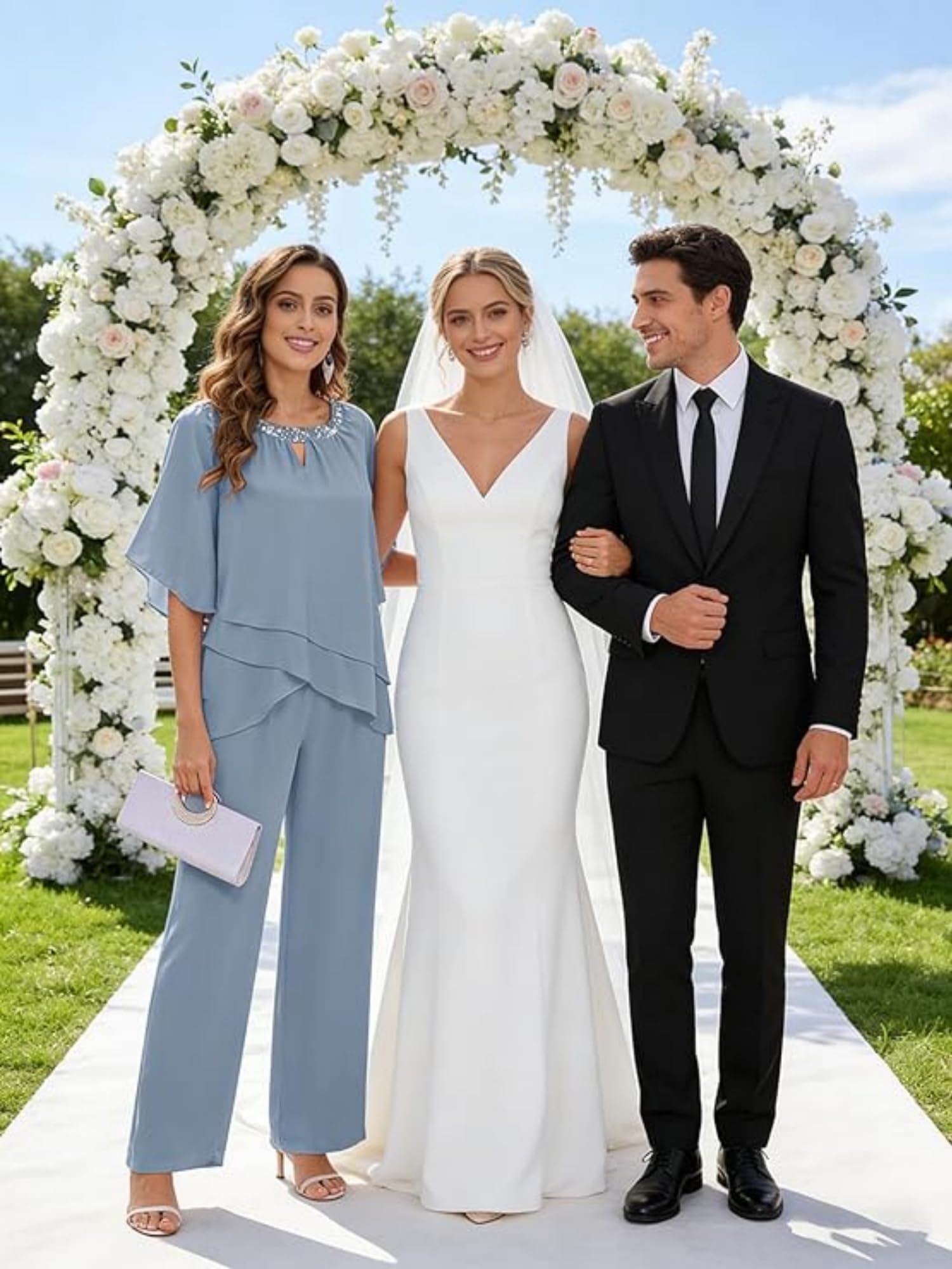 Hosenanzug Damen Festlich Elegant - 2 Stück Chiffon Kurzarm Mutter der Braut Hosenanzüge für Hochzeit