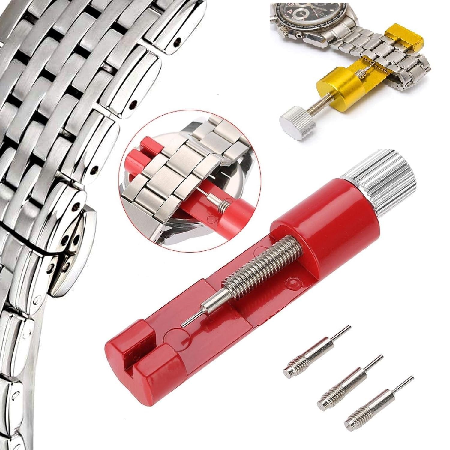 Finaxo Premium Watch Link Removal Adjustment Tool with 3 Extra Pins,Watch Link Removal Kit Aluminum Alloy Spring Bar Remover Portable Watch Link Remover for Watch Tool Kit,Watch Strap Pins (B0D1C48GH9) Amazon Price History, Amazon Price Tracker
