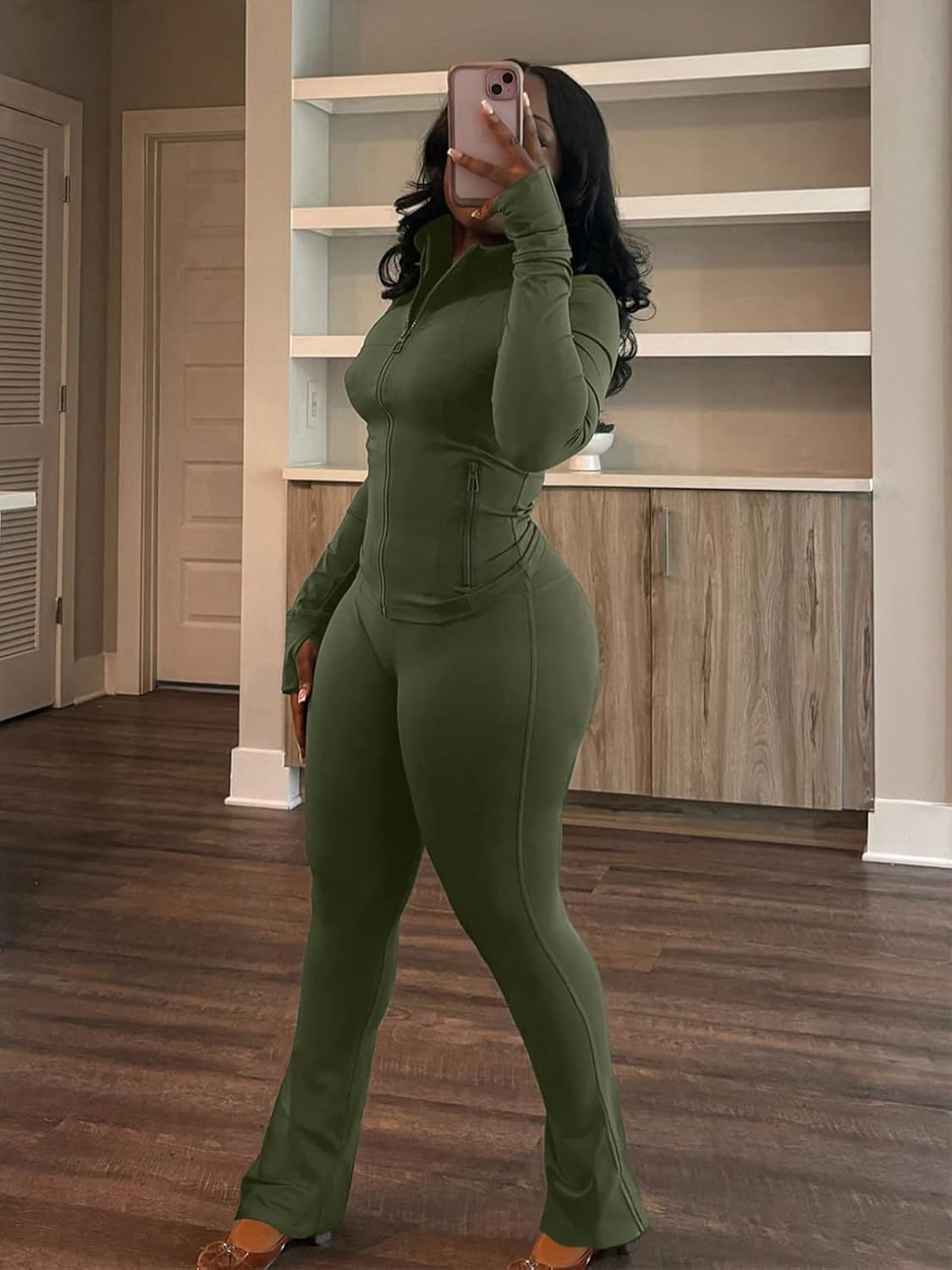 acelyn Womens 2 Piece Outfits Tracksuit Set Long Sleeve Zip Up Crop Jacket Leggings Pants Workout Sets with Pockets - Image 3