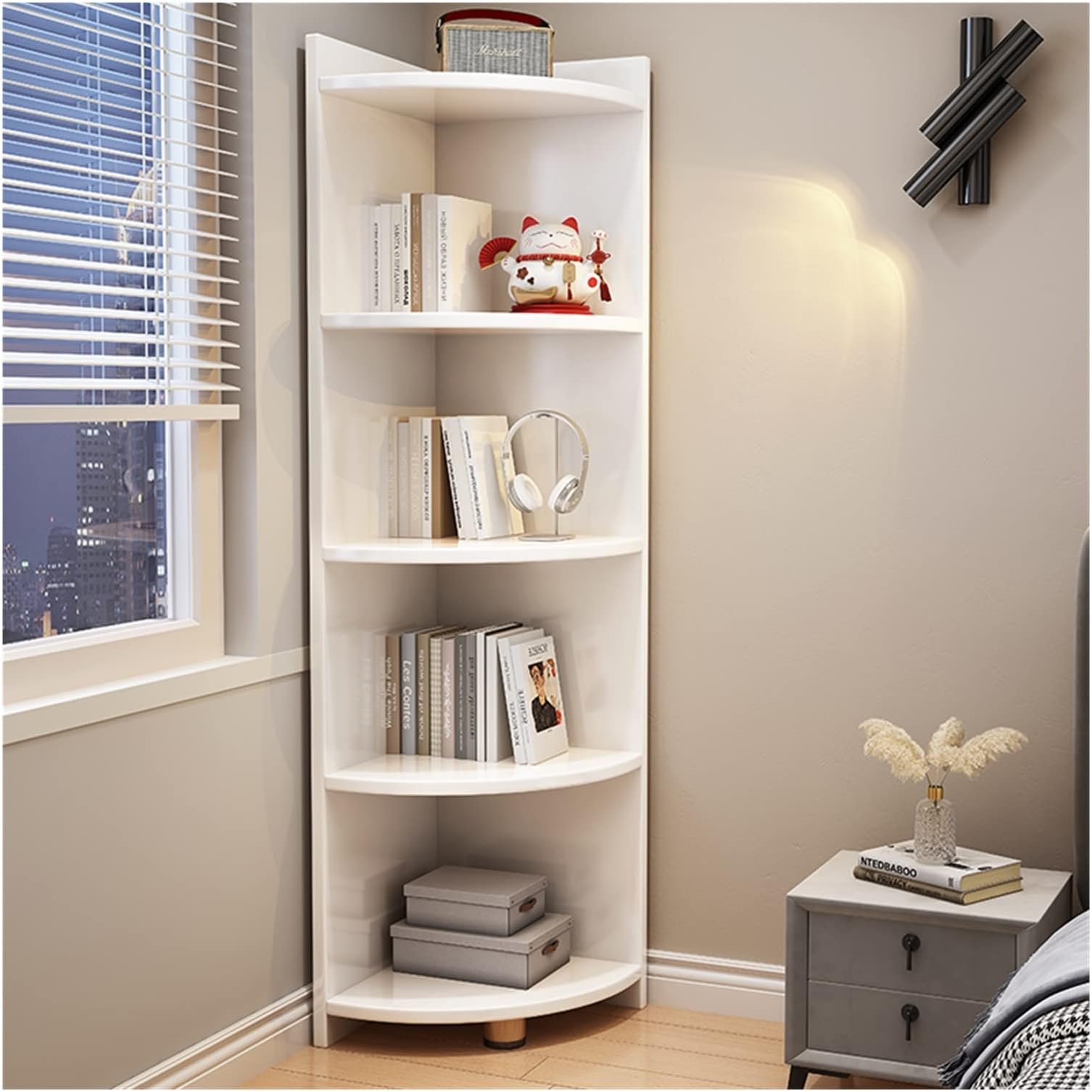KIRANDY Home Solid Wood Corner Cabinet, Corner Storage Shelf for Living Room Bedroom (Color : 5layers White 30x30x150cm)