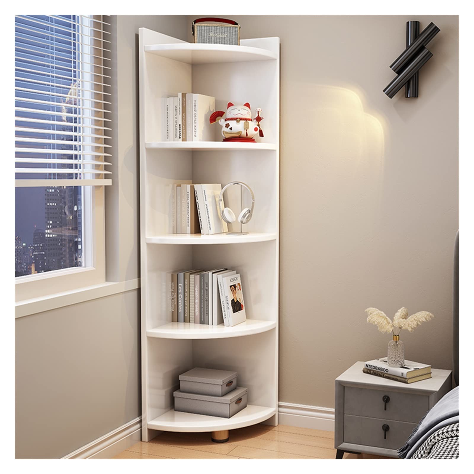 KIRANDY Home Solid Wood Corner Cabinet, Corner Storage Shelf for Living Room Bedroom (Color : 5layers White 30x30x150cm)