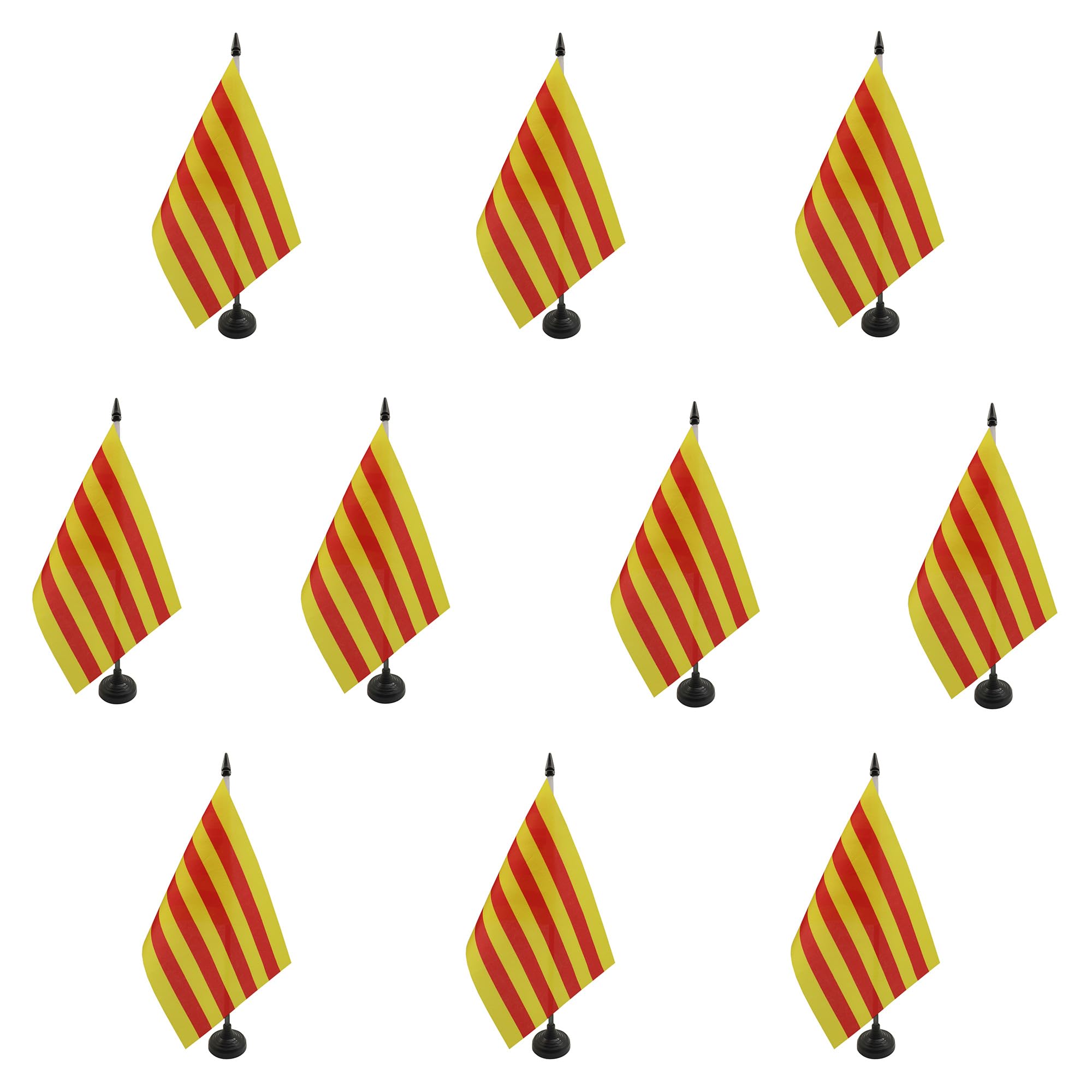 AZ FLAG - Set of 10 Catalonia Table Flag 5'' x 8'' - 10 Small Catalan Office Flags 100% Polyester 21 x 14 cm - Mini Desk Flag with 10'' Pole and Black Plastic Base
