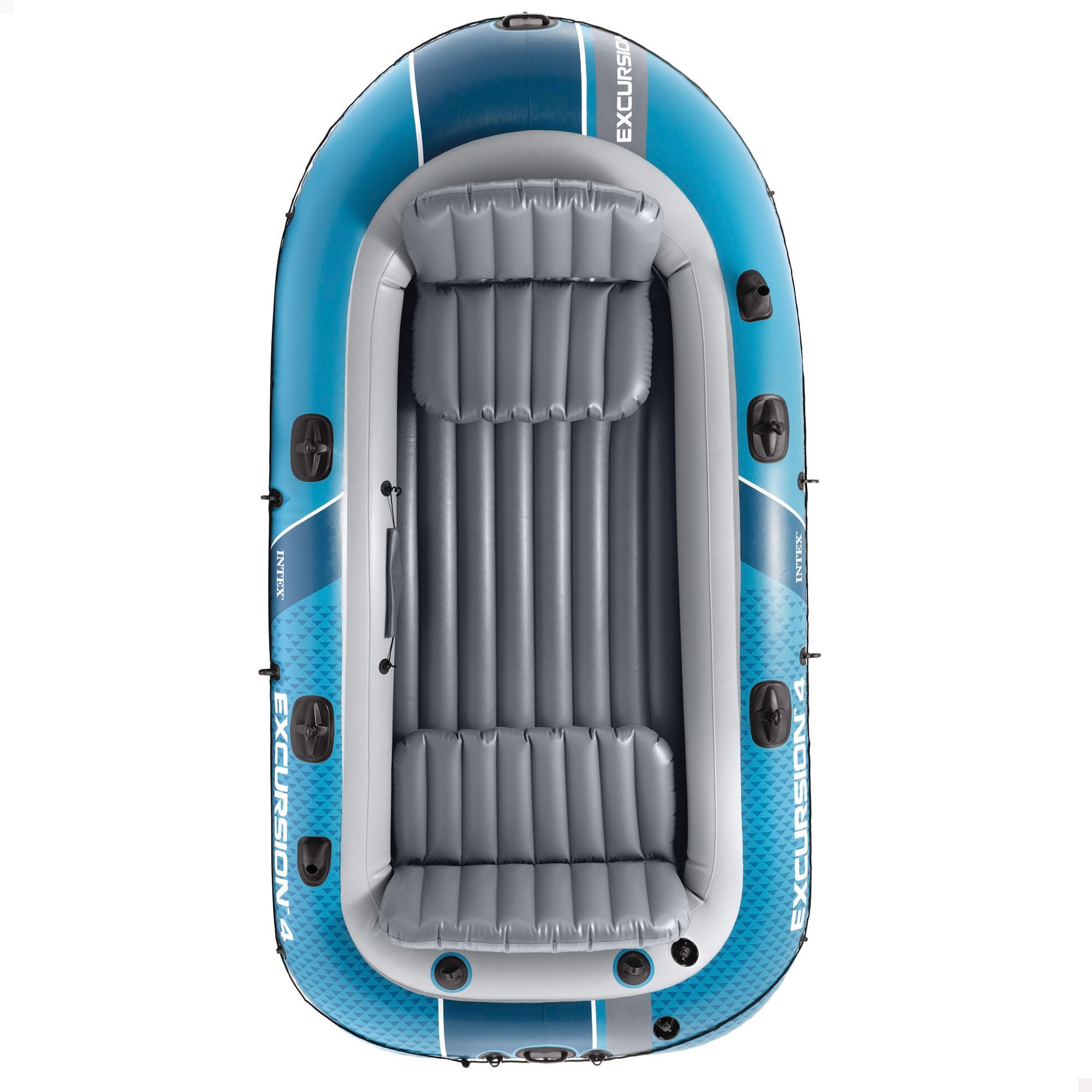 Intex Barca Hinchable, Excursion 4, 315x165x43 cm, Máx. 500 kg, para 4 Personas, Incluye remos y Asientos, Bomba de inflado, Parche reparación, 3 cámaras de Aire, Pesca o recreo