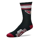 For Bare Feet NFL Youth 4 Stripe Deuce Crew Sock, Arizona Cardinals, One Size
