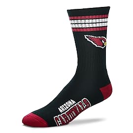For Bare Feet NFL Youth 4 Stripe Deuce Crew Sock, Arizona Cardinals, One Size