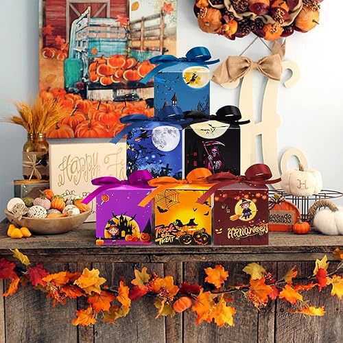 Miniatura 7 de Pudiceva Bolsas de dulces de Halloween, 18 cajas de papel para Halloween, bolsas de regalo de galletas para regalos de fiesta de Halloween, bolsas