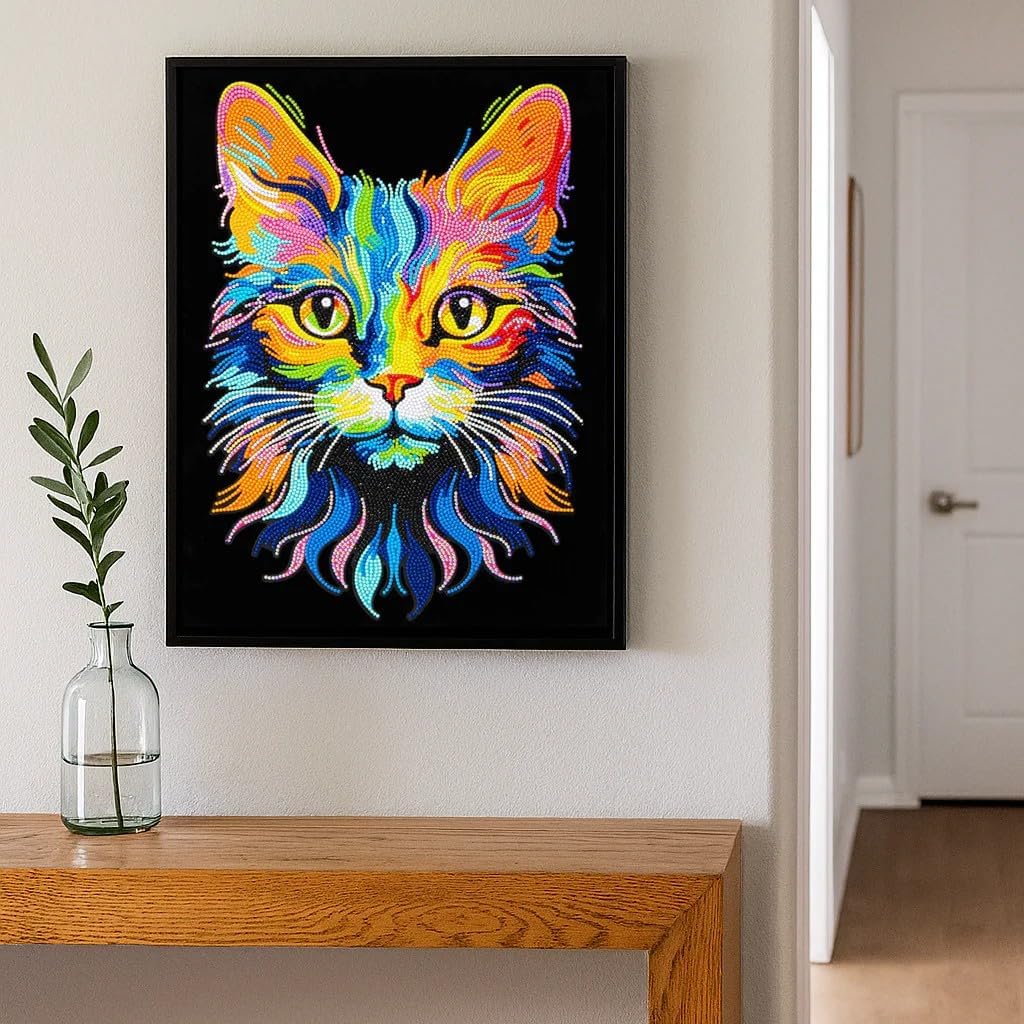 DIAMOND DOTZ Neon Flock Cat Diamond Painting Kits for Adults - Colorful Diamond Art Kits a Relaxing Creative Craft Kit with Dotz Gems 18x14