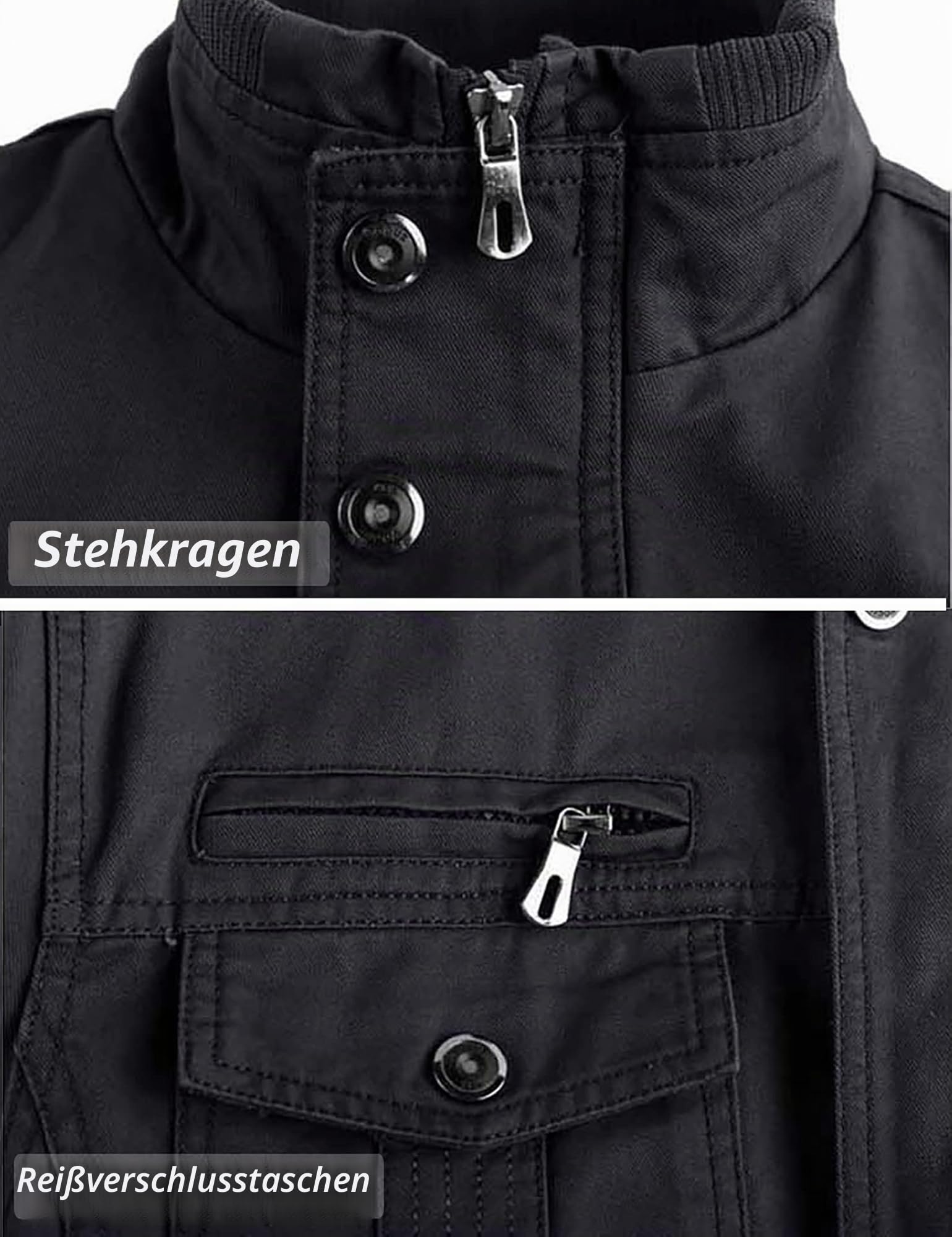 TACVASEN Herren Fleecejacke Warme Jacke Winter Thermojacke Gefüttert Übergangsjacke Militär Feldjacke Cargojacke mit Taschen | Baumwolle Gefüttert Vintage Herrenjacke Casual Windbreaker Jacke Blouson Lang Arbeitsjacke Für Männer
