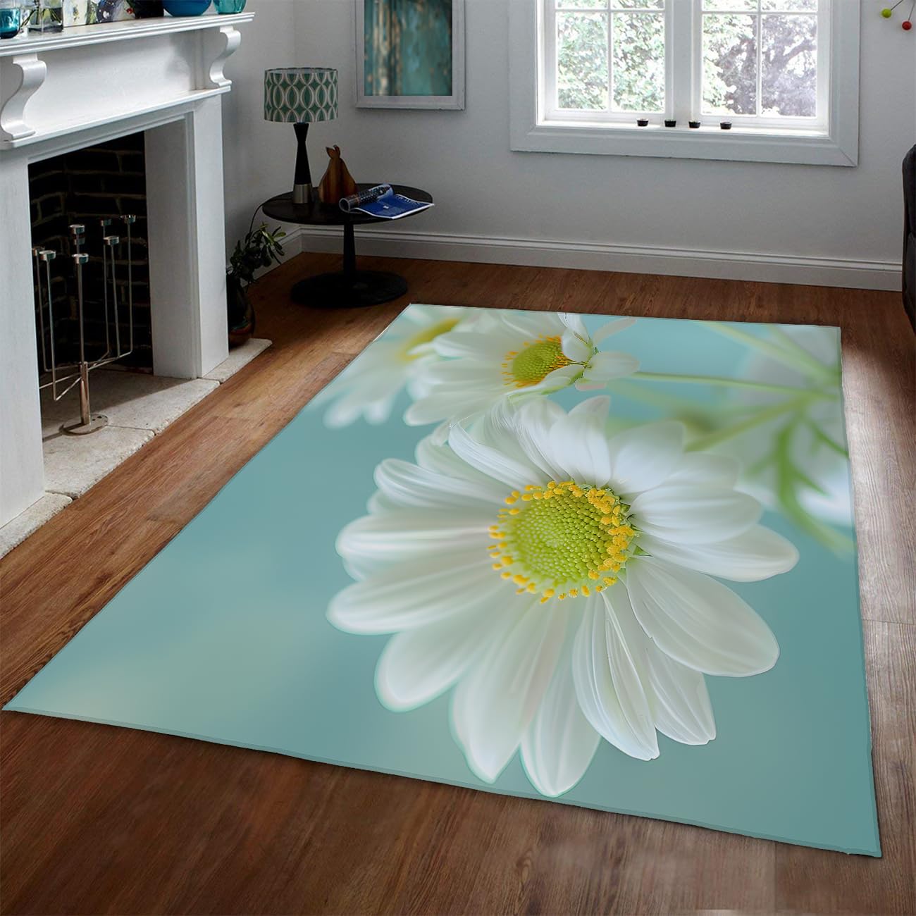 Tapis lavable en machine 120x150cm vintage daisy floral cuisine salon