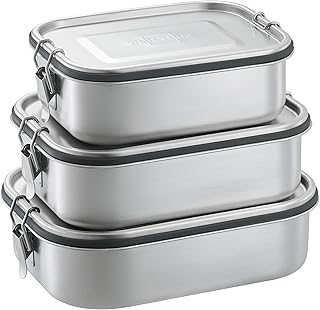 SILBERTHAL Brotdose Edelstahl mit Fächern 3er Set - inkl. 2x Trennwand & Soßenbehälter – Lunchbox für Kinder & Erwachsene - Ideal für Unterwegs & Camping