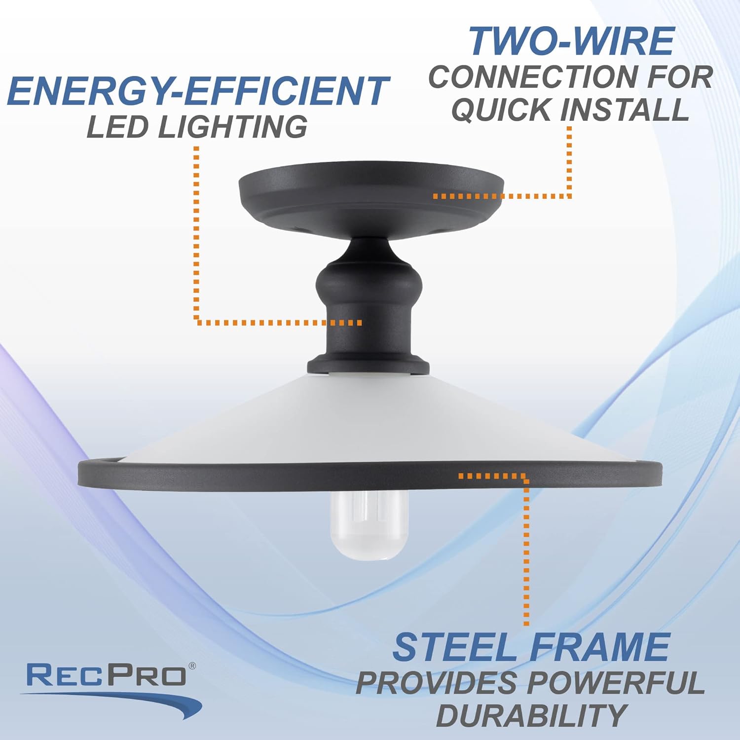 RecPro RV 12V Ceiling Light with Frosted Lens