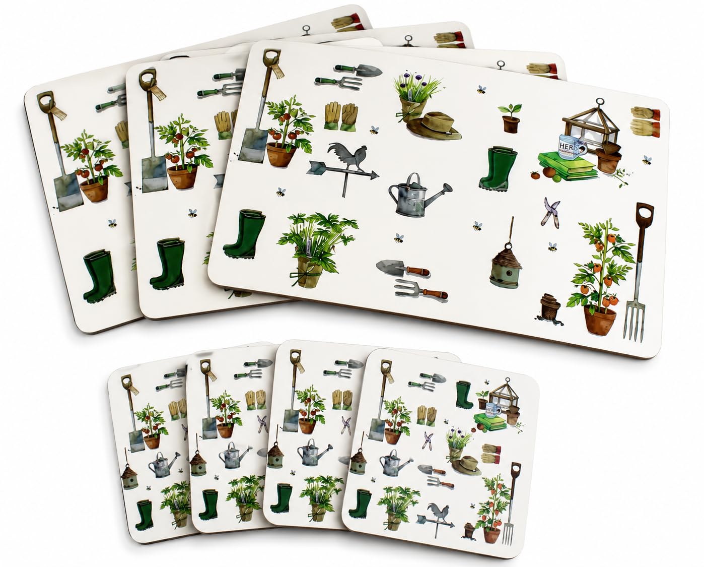 Gardening Cork Backed Placemats & Coasters Set of 4 – Heat Resistant Wipe Clean Table Mats – Garden Tools & Potting Shed Design – Kitchen & Dining Table Accessories — image 1