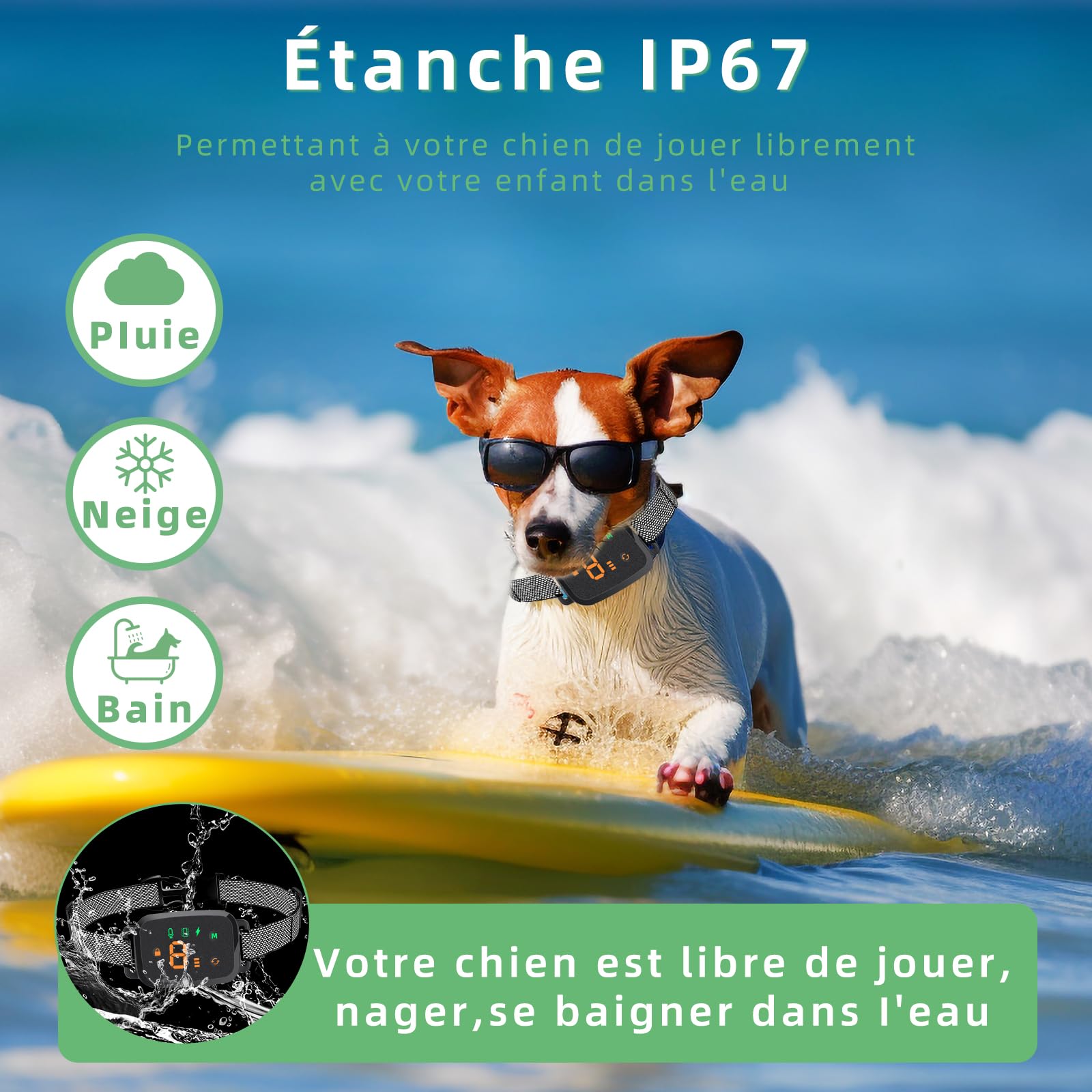 Collier Anti Aboiement Chien, 4 Modes, pour Petits et Grands Chiens, Noir | Son, Vibration, Choc Électrique, Sensibilité Réglable sur 8 Niveaux, Rechargeable, Contrôle Intelligent, Étanche IP67