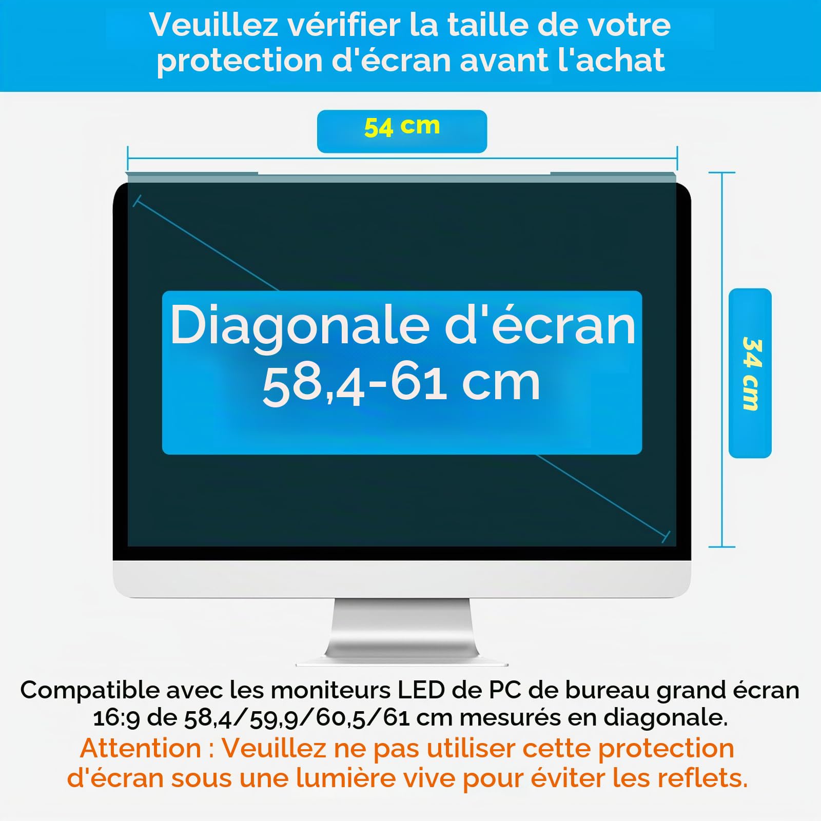 MOSISO Écran Protecteur Anti-Lumière Bleue Anti-UV 23-24 Pouces 16:9 PC LED 54x34 cm