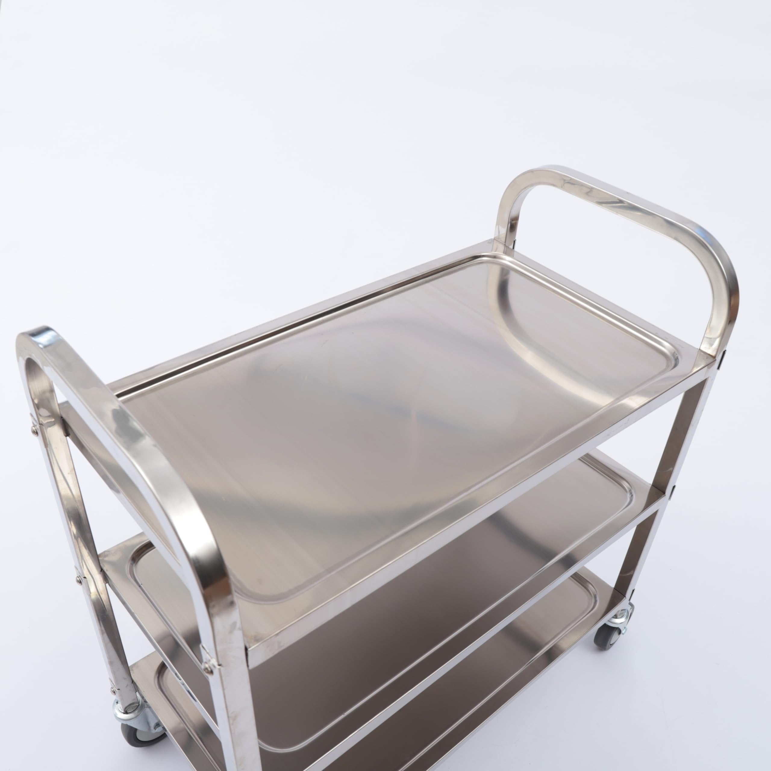 Carrello da cucina in acciaio inox – Carrello da cucina a 3 ripiani con freno a 4 ruote e capacità di 120 kg – perfetto per catering, servizio da tè e trasporto di cibo