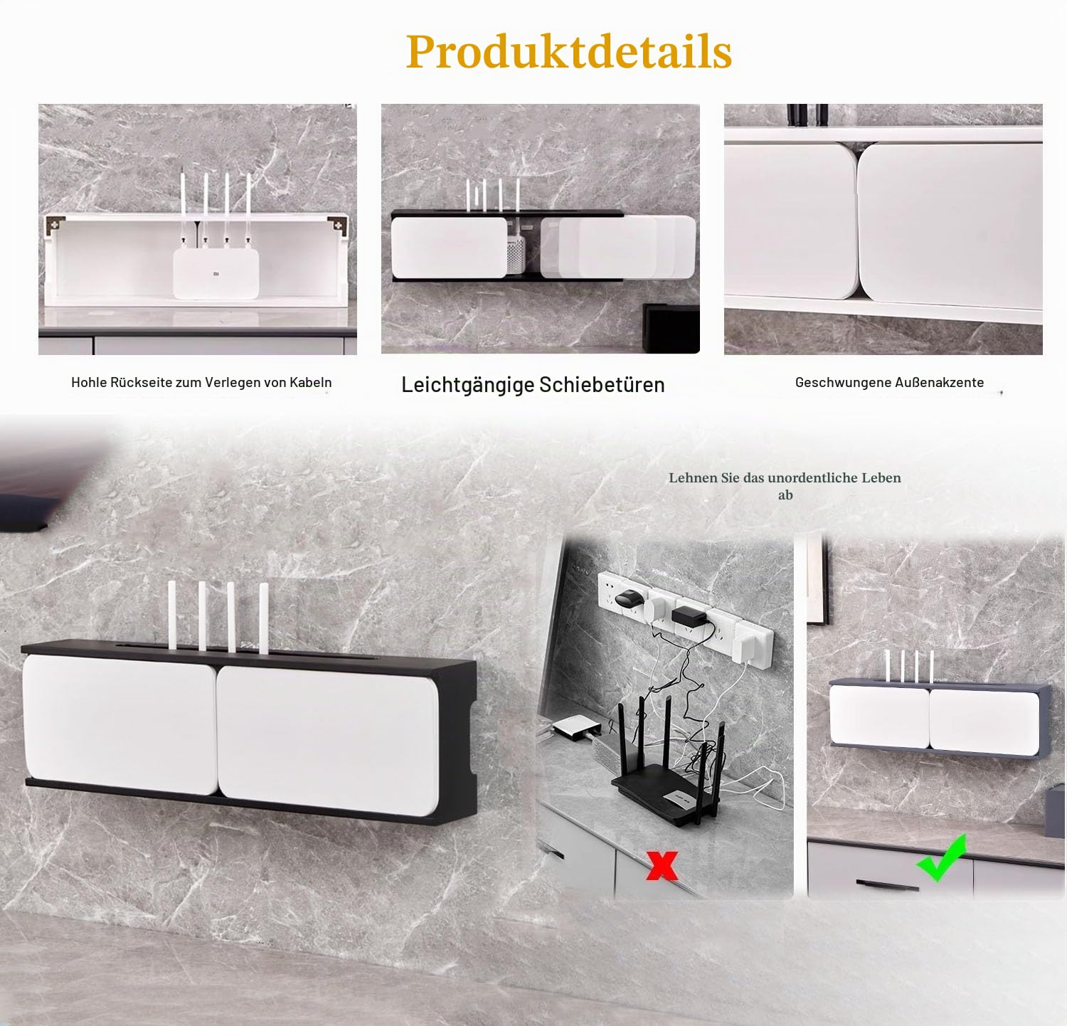 Wandmontiertes Holz-Routerregal, WiFi Box Hider, Routerabdeckung für Modem und Kabel, Router-Schrank für Büro und Zuhause(White,L60cm/23.6in)