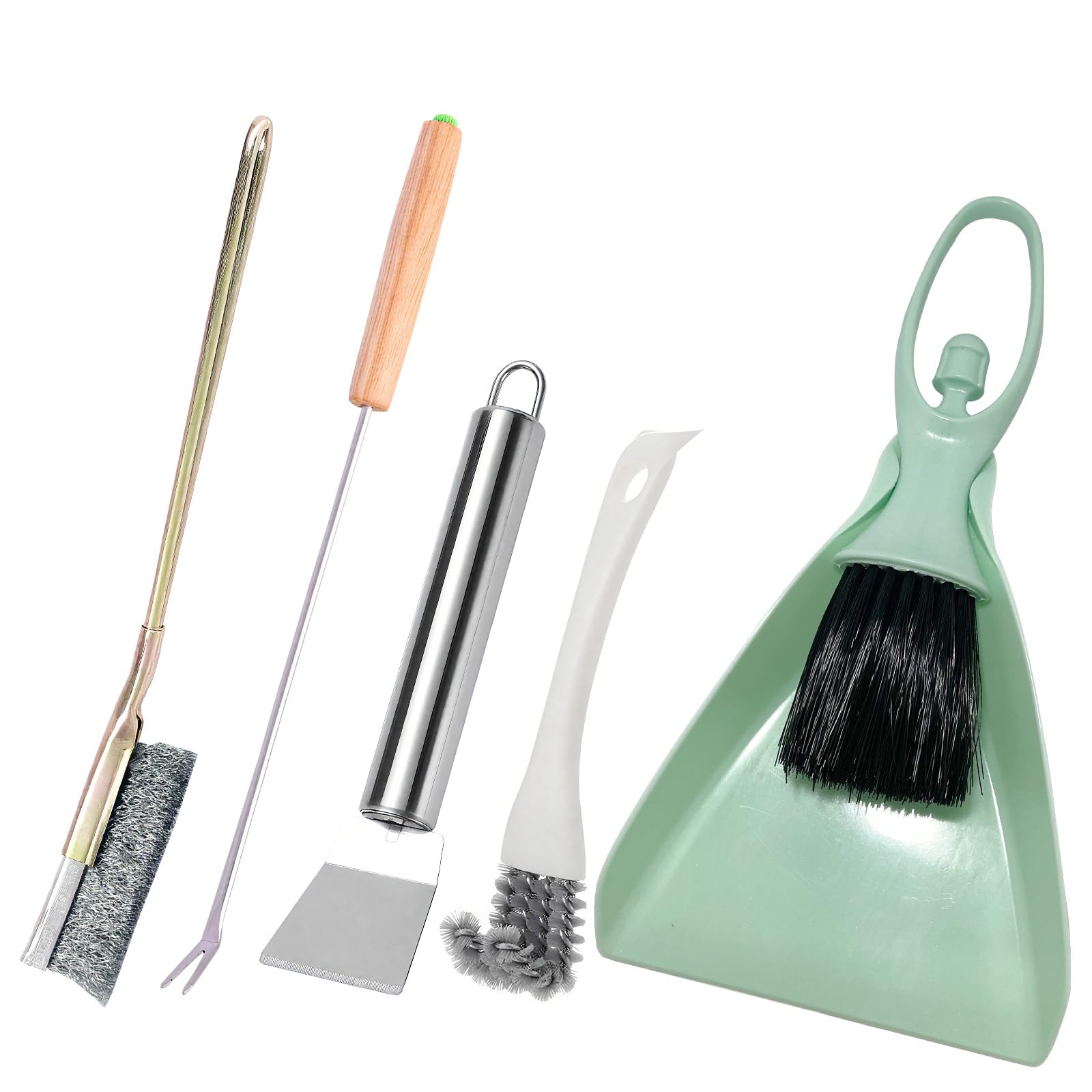 Hivovannn 5Pcs Bird Cage Cleaner Kit, Stainless Steel Bird Poop Remover Brush & Scraper & Fork, Birdcage Cleaning Tools, Parakeet Bird Cage