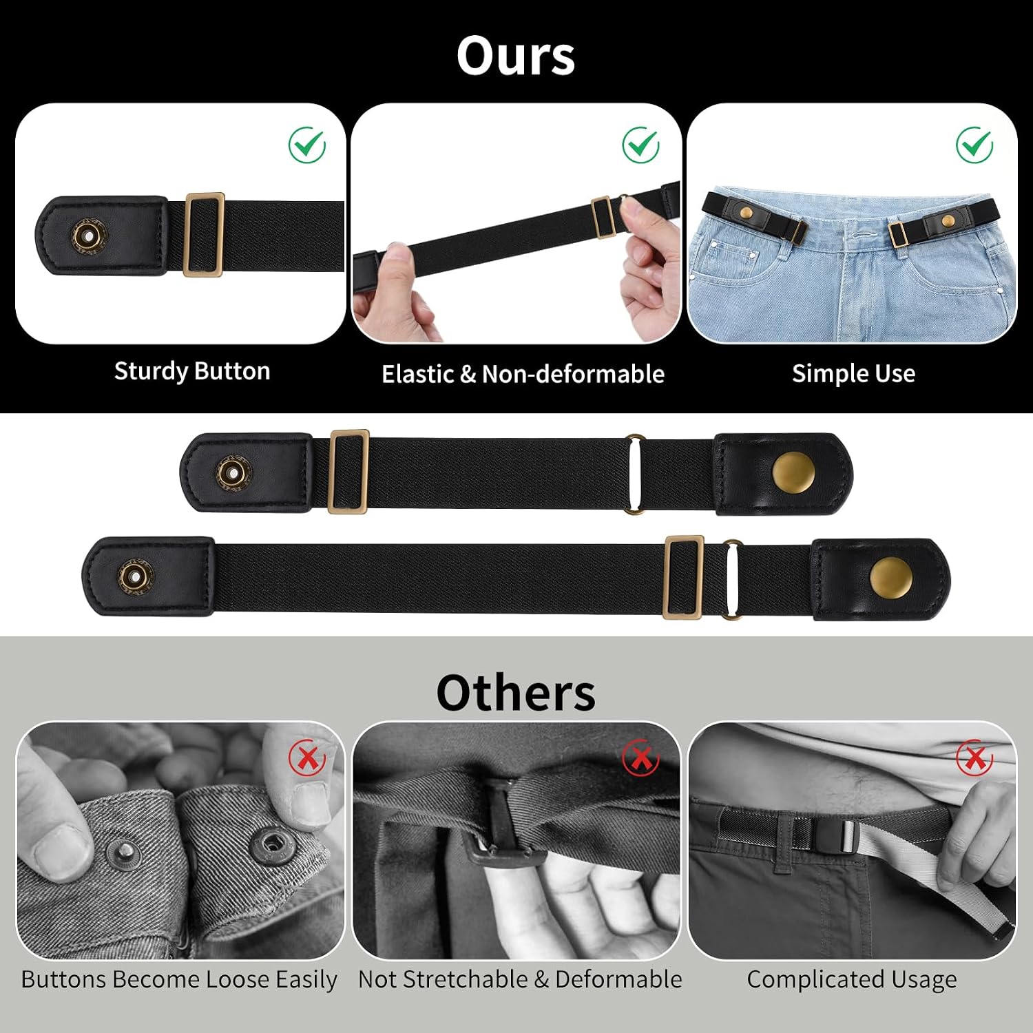Tucnoeu Invisible Side Belt No Buckle Belt Women and Men,Without Buckle Elastic Stretch Mens Adjustable Belts Pants Jeans