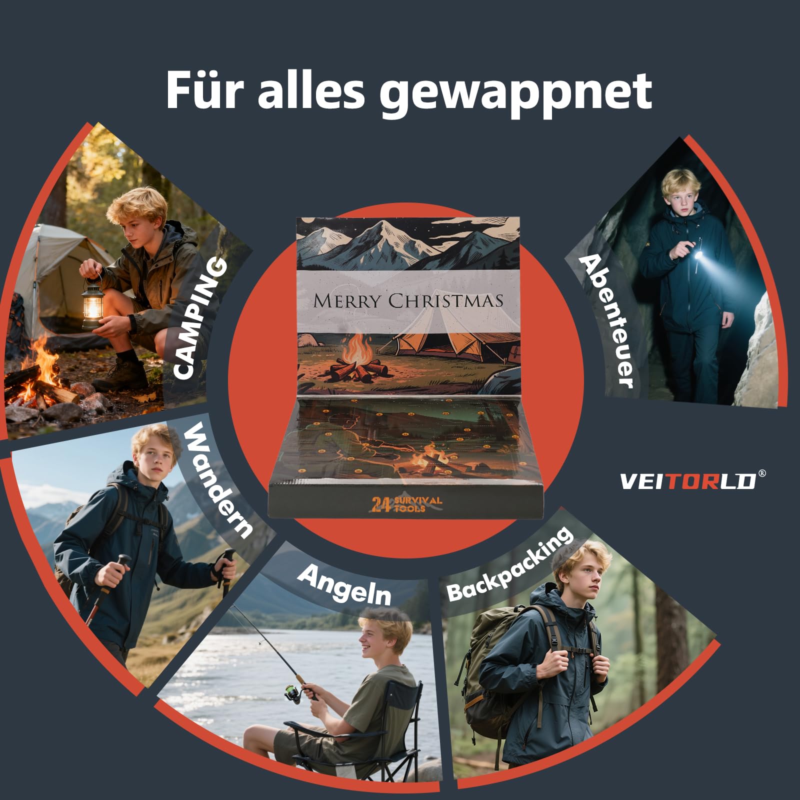 Survival Kit Adventskalender 2025 für Männer-24 Tage Weihnachts Countdown Outdoor Werkzeug–Survival Ausrüstung für Camping, Angeln-Coole Weihnachtsgeschenke Gadgets für Herren Erwachsene Teenager