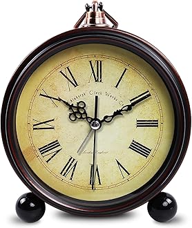 Königswerk Vintage Analog Alarm Clock, 5.25 inch Small Silent Desk Clock with Night Light, Battery Operated for Table, Bedroom, Bedside, Living Room, Gift Clock (Classic2046)