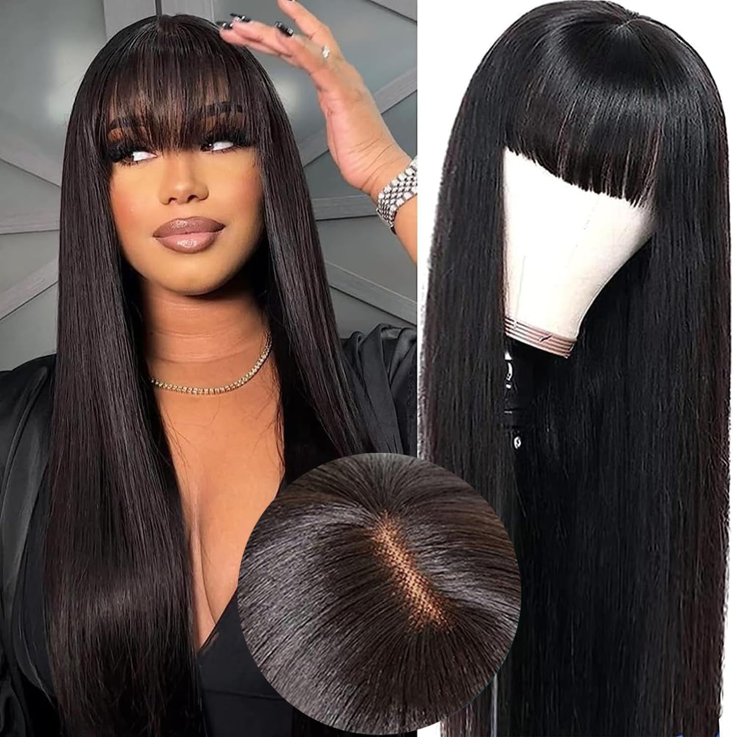 Dynamic Glueless Wig With Bangs Moment for Mobile Dynamic Glueless Wig With Bangs Moment for Mobile