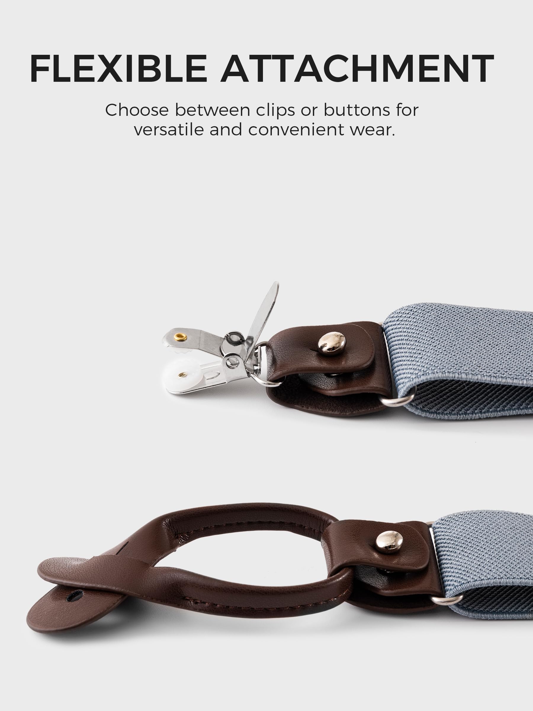 Kohentact Suspenders for Men Fully Adjustable 1.4in Y-Back Convertible End with Clips + 6 Buttons