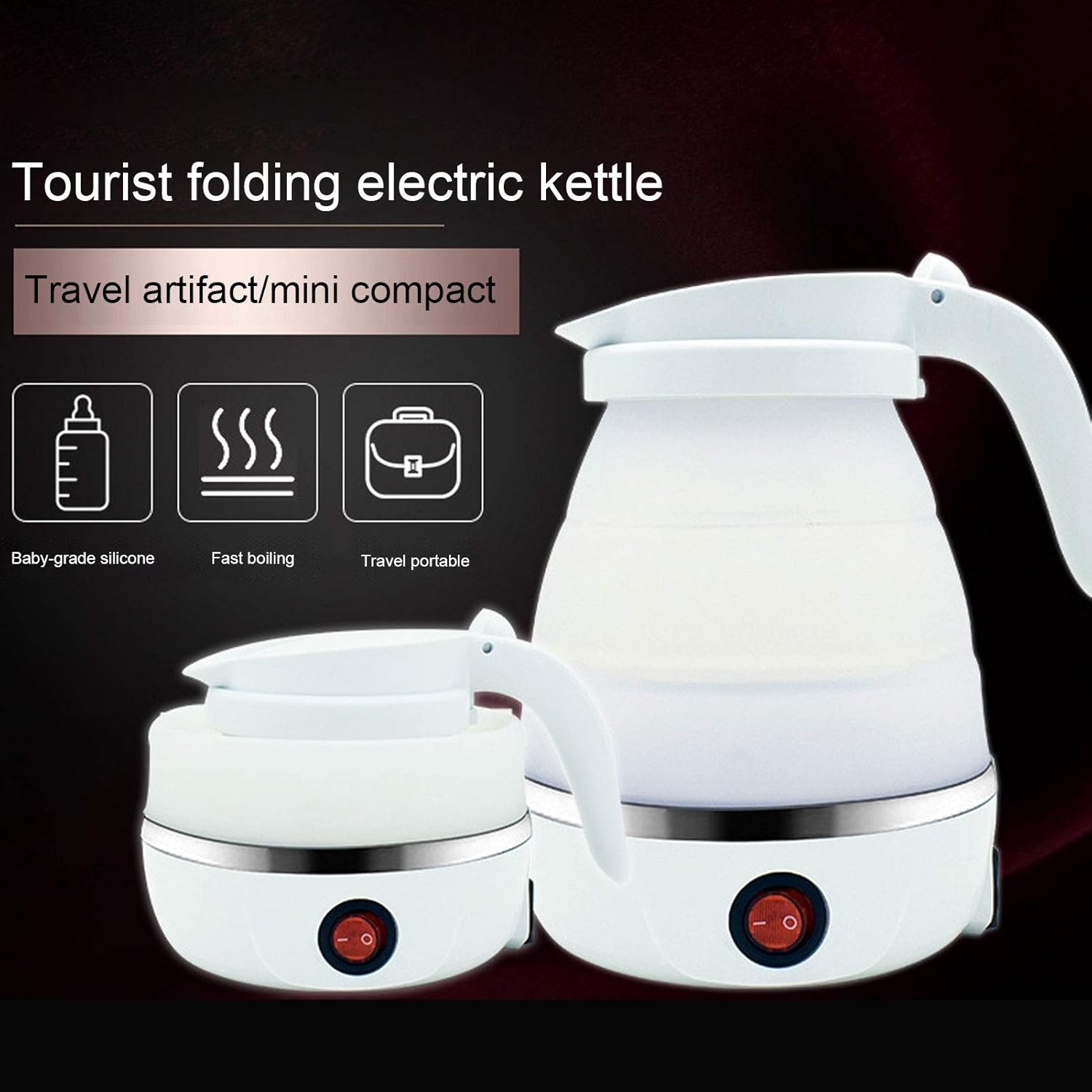 Electric Kettle, Folding Water Boiler Portable Silicone Household Electric Kettle 400W US Plug 110V()