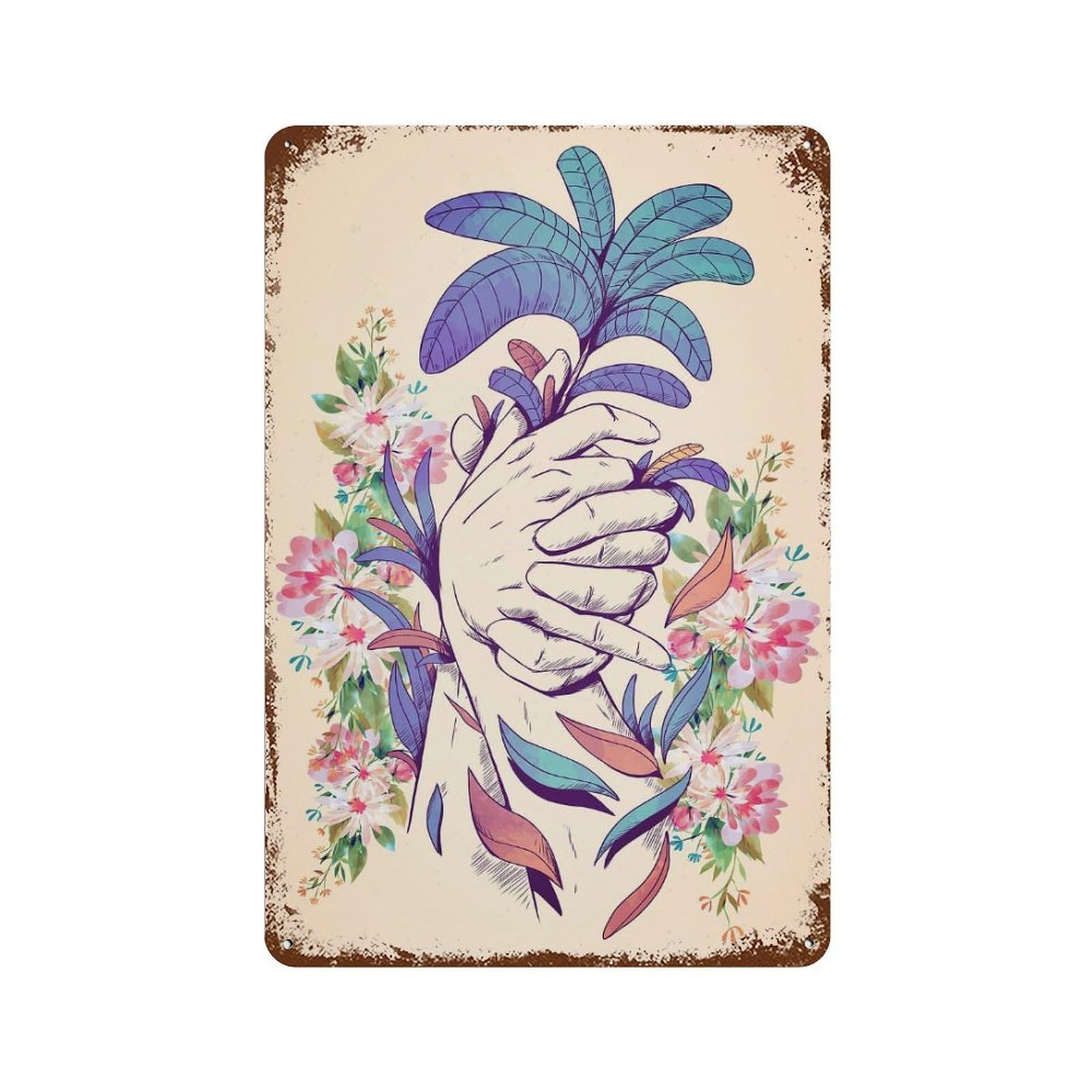 Watercolor Flower Bouquet 11.8"x7.9" Vintage Rust Metal Sign, Shabby Chic Decor for Cafe, Home Bar And Lounge Decor