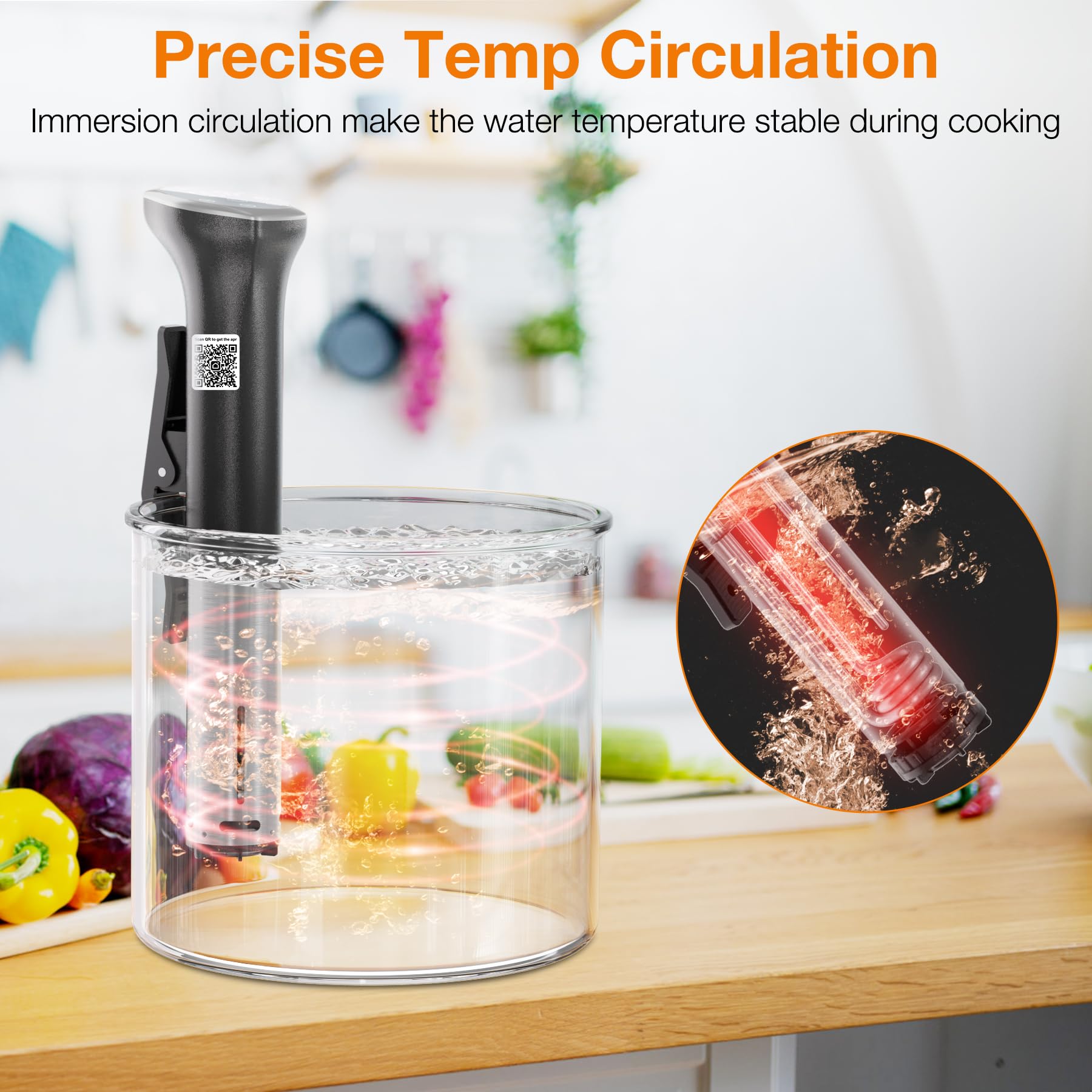 Sous Vide Machine, 1100 W WIFI mejorada Cocina de trabajo ultra silenciosa Circulador de inmersión con recetas (aplicación incluida), temperatura precisa, temporizador digital, impermeable