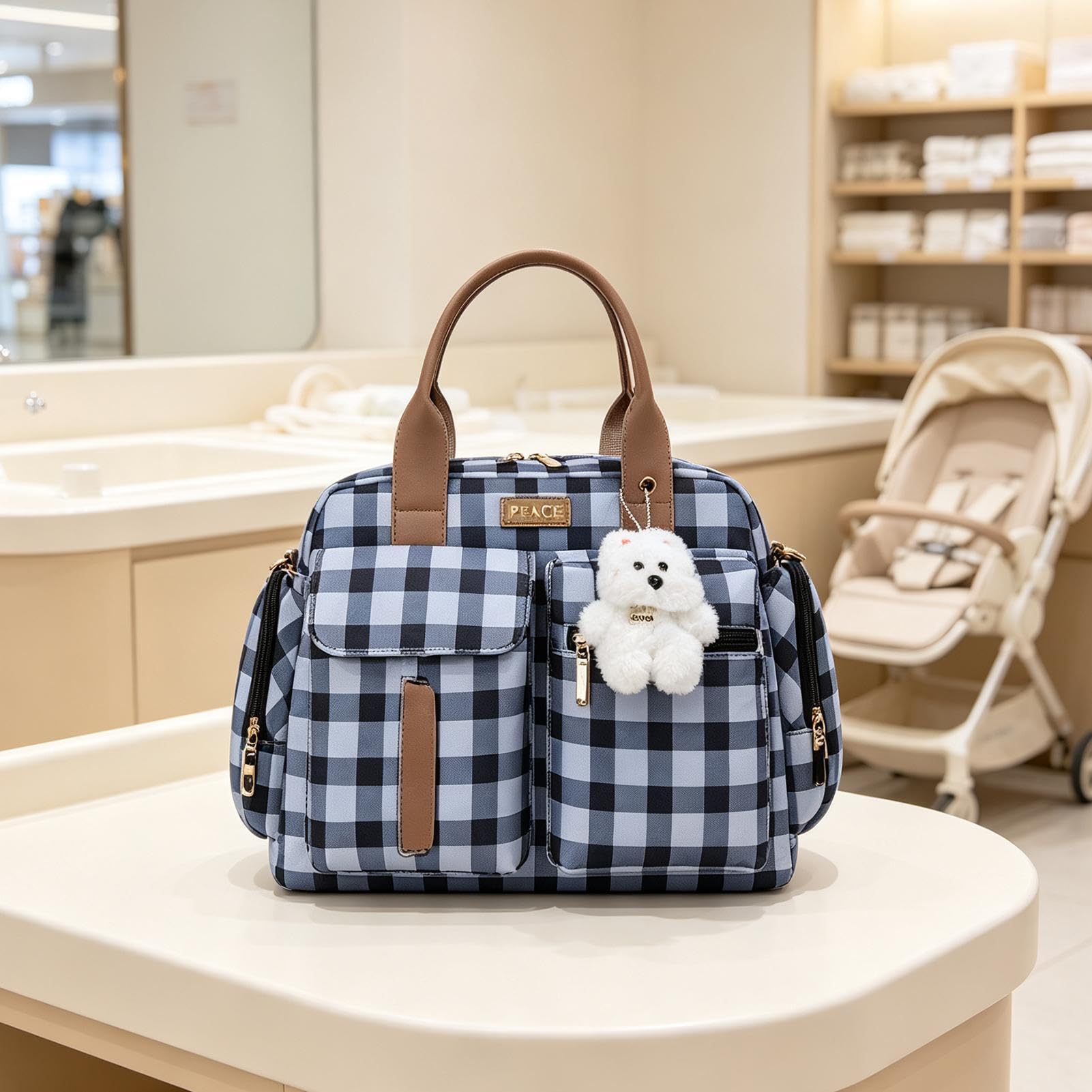 Torba Shopper Na Pieluchy Z Rączką Mała Stylowa Kraciasta Saszetka Ramienna