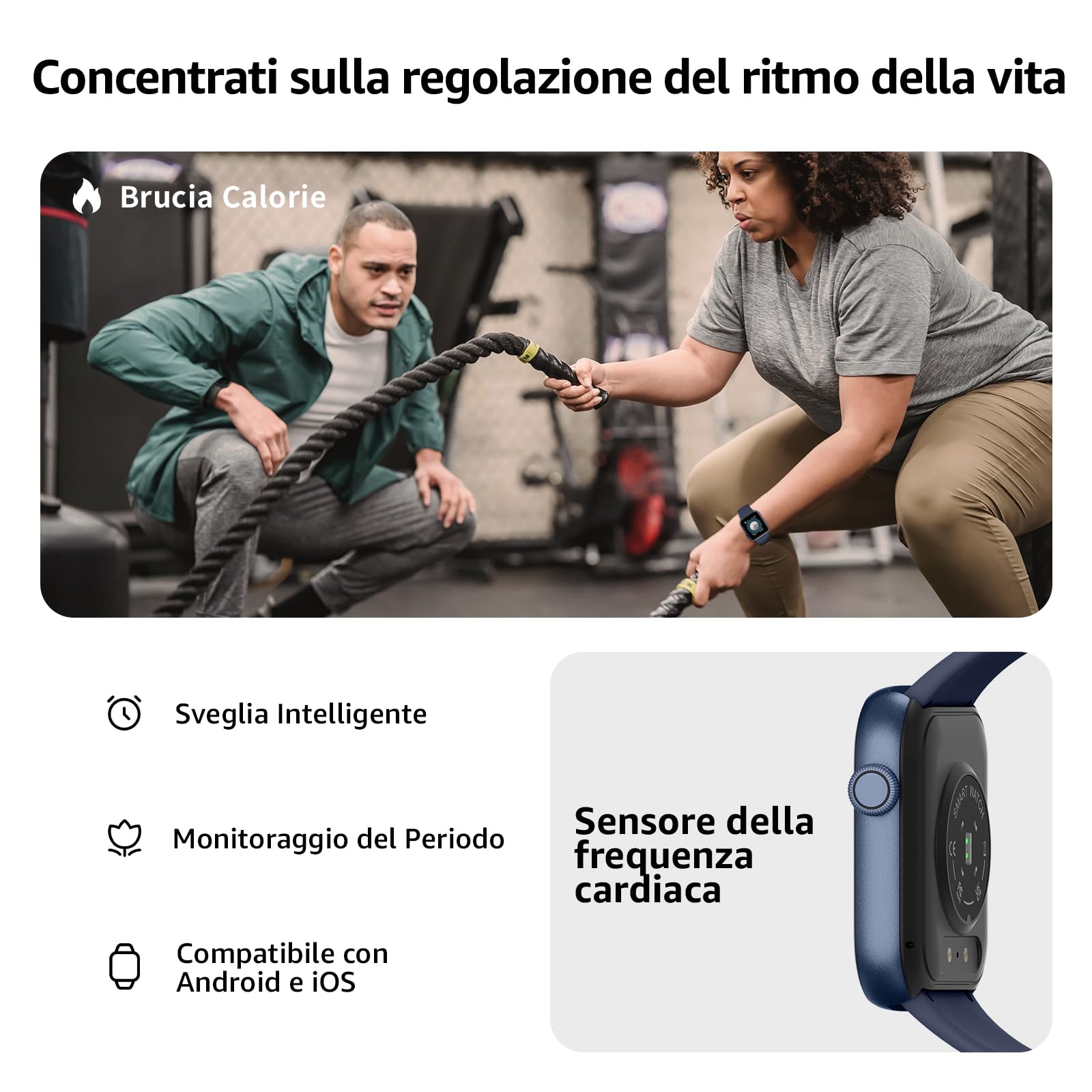AcclaFit Smartwatch Uomo Donna, 1.85" Orologio Smartwatch con Effettua/Risposta Chiamate, 113 Sportive Smart Watch con Contapassi/SpO2/Sonno/Cardiofrequenzimetro, Impermeabil IP68 per iOS Android