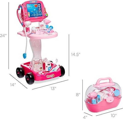 Miniatura 7 de Best Choice Products Play Doctor Kit para niños, juego de estación médica de simulación para niños y niñas con funda de transporte, carrito móvil de
