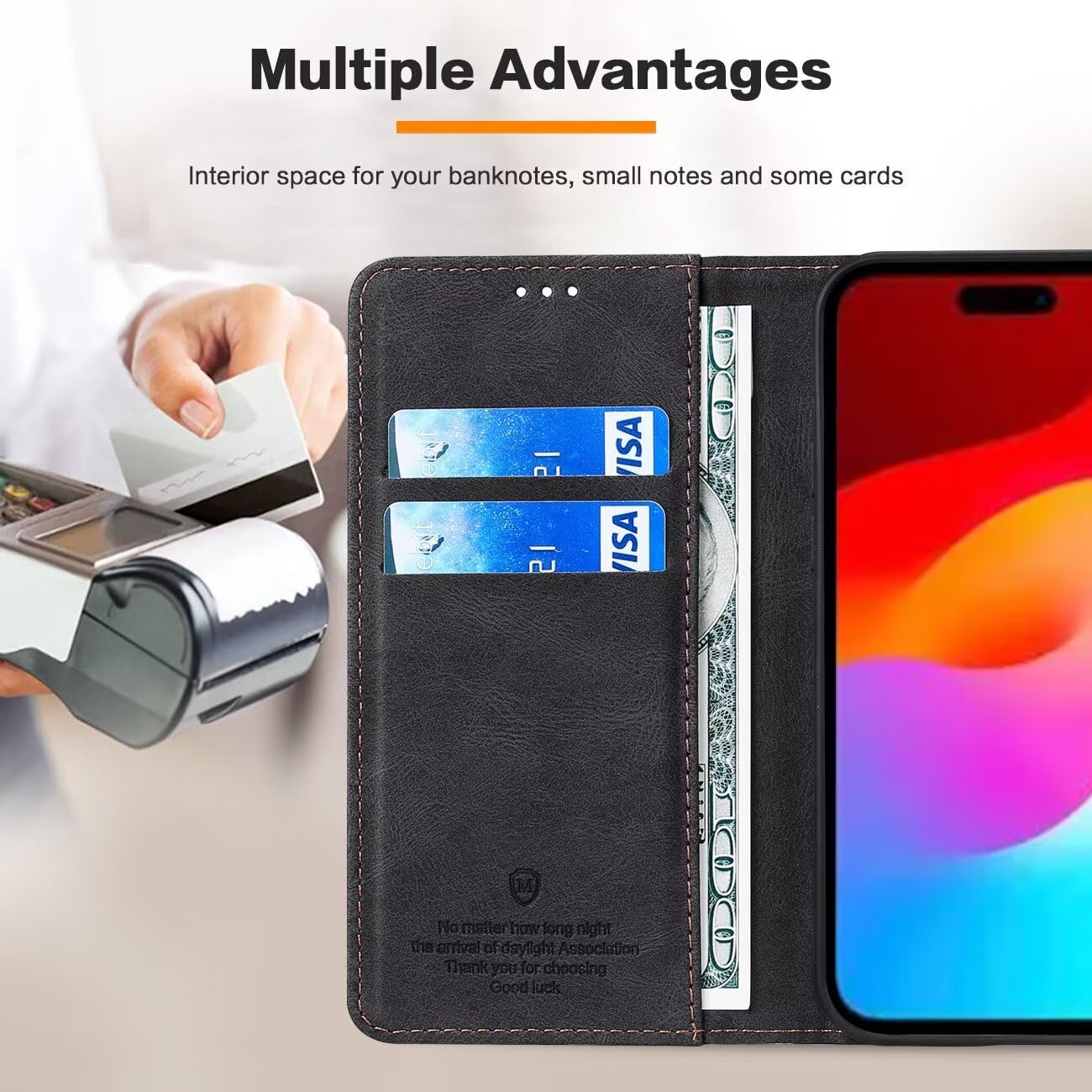 GoodcAcy Case for iPhone 16 Leather Wallet Book Flip Folio Stand View Magnetic Closure with Card Slots Cover Case Compatible with iPhone 16 (Black) - Image 4