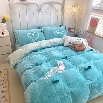 Bed Sheet Keep Warmfleece Bedding Sheet Quilt Cover Korean Three-Dimensional Flower Milk Velvet Coral Velvet 4-Piece Set Girl Heart Winter Double-Sided Velvet Thick Warm Bedding-Bean Sprouts Water Orc