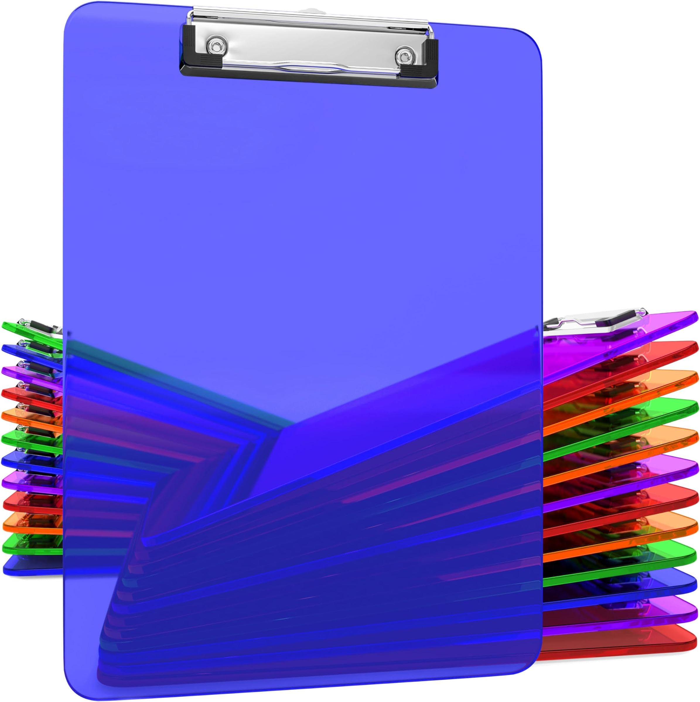 Kiggos 25 Transparent Colored Clipboards Bulk for Classroom Office Plastic Clipboard Low Profile Kids Clip Boards Standard Letter Size Holds 100 Sheets Hanging Hook Colorful Clip Board