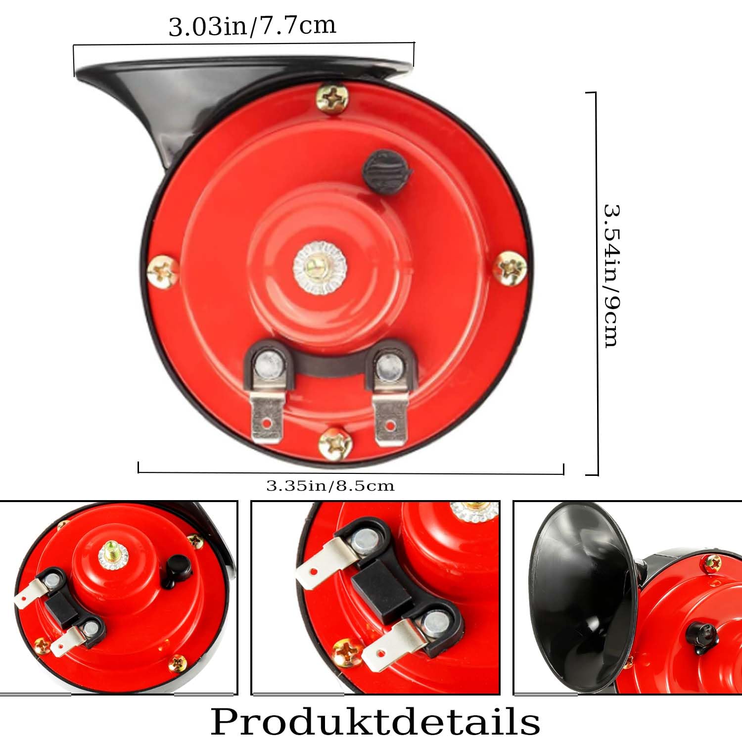 Confezione da 2 clacson ad aria compressa da 300 dB, clacson elettrico a lumaca da 12 V, clacson ad aria compressa impermeabile universale per auto, camion, moto, barca (rosso)