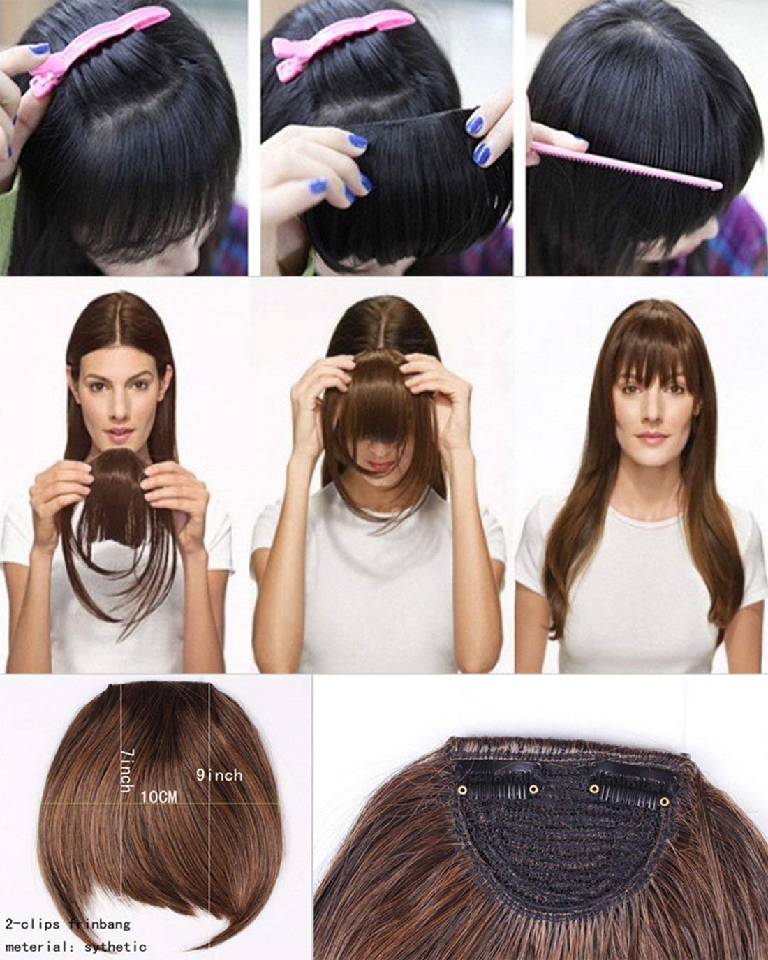 PEMA 2 Clips Hair Fringes Extension For Women Feel Real Hairs (Black) 1