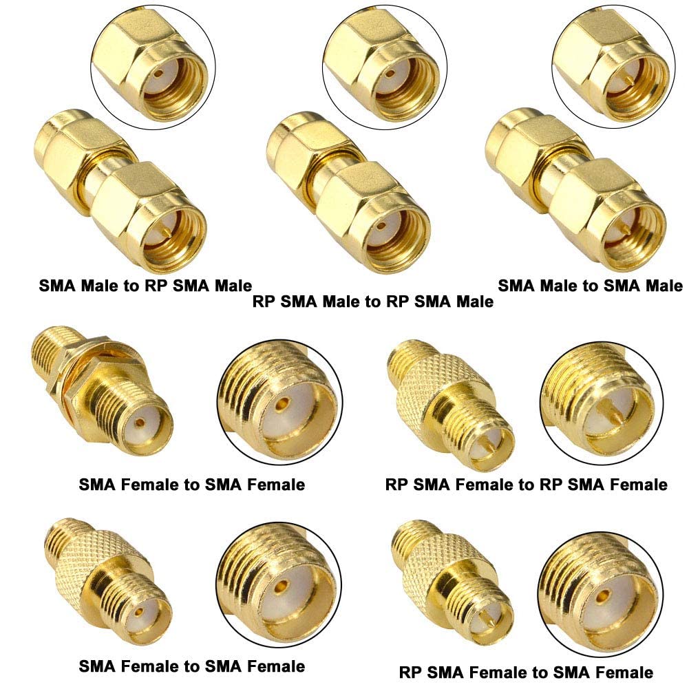 Kit de Conector SMA SMA Macho/Hembra a SMA Hembra/Hembra Kit de Adaptador coaxial RF para Antena WiFi Cable de extensión coaxial Dispositivo LAN inalámbrico SDR Dongle …