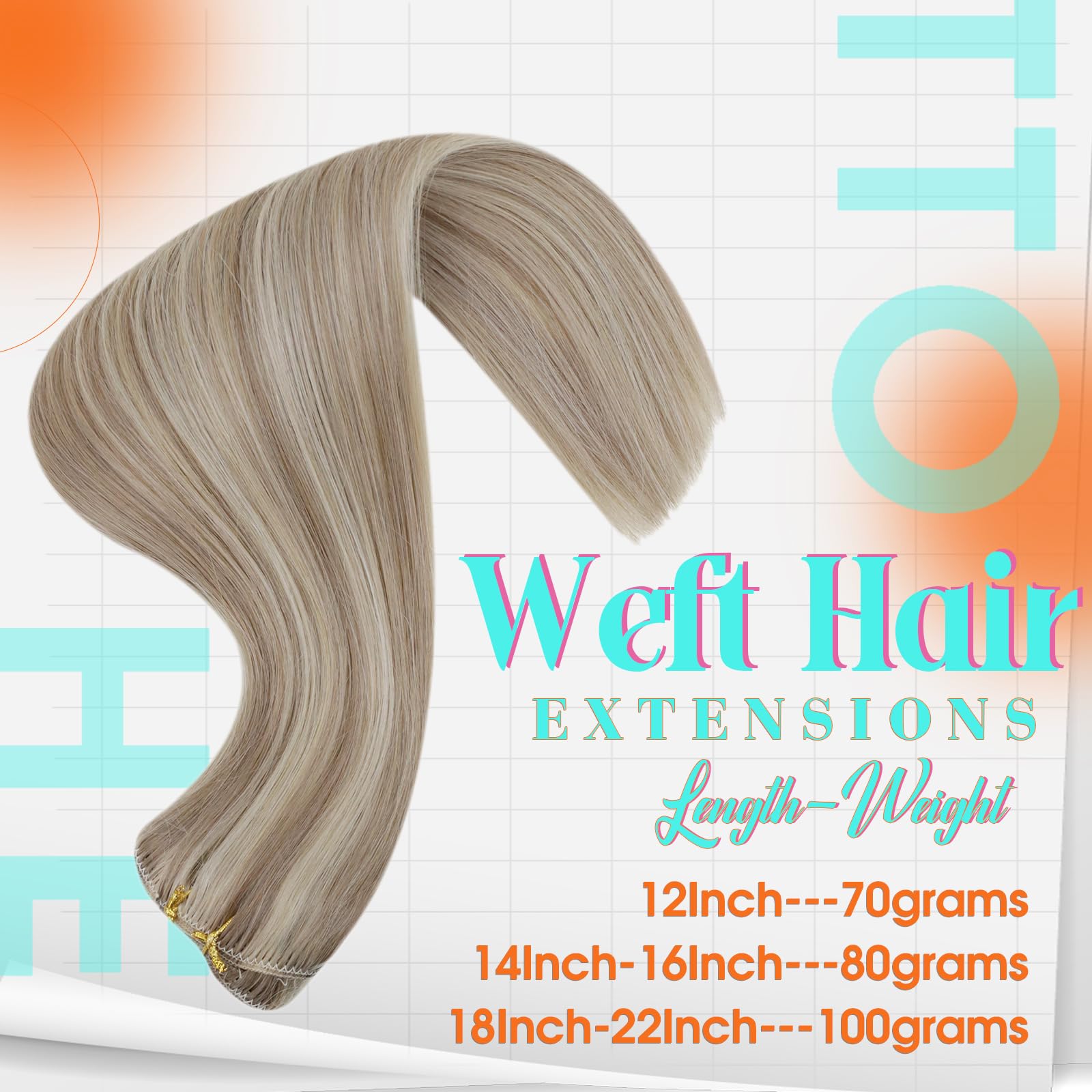 Hetto Weft Hair Extensions Real Human Hair Light Blonde Highlights, Invisible Hand Tied Sew in Hair Weft Extensions - Image 2