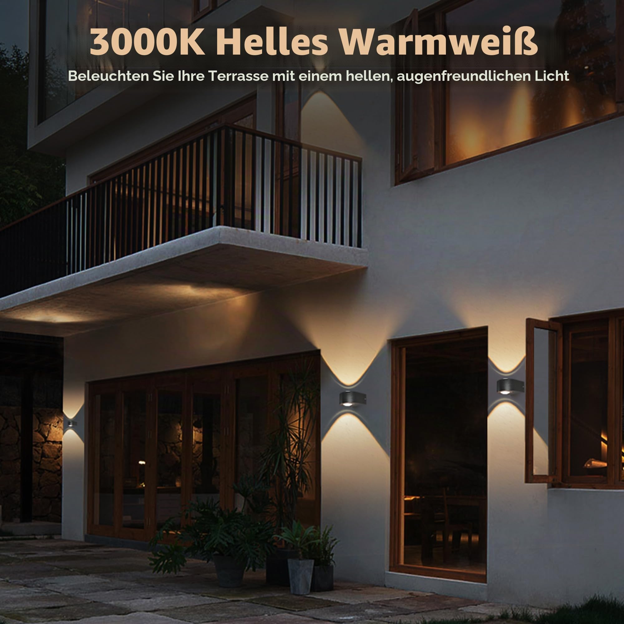 MALORY 4 Stücke LED Wandleuchten Innen/Außen, 8W Außenwandleuchten IP65 Aussenlampe Wand, Up Down Außenleuchte Außenwandleuchte 3000K für Außenbeleuchtung Hauswand Garten Terrasse