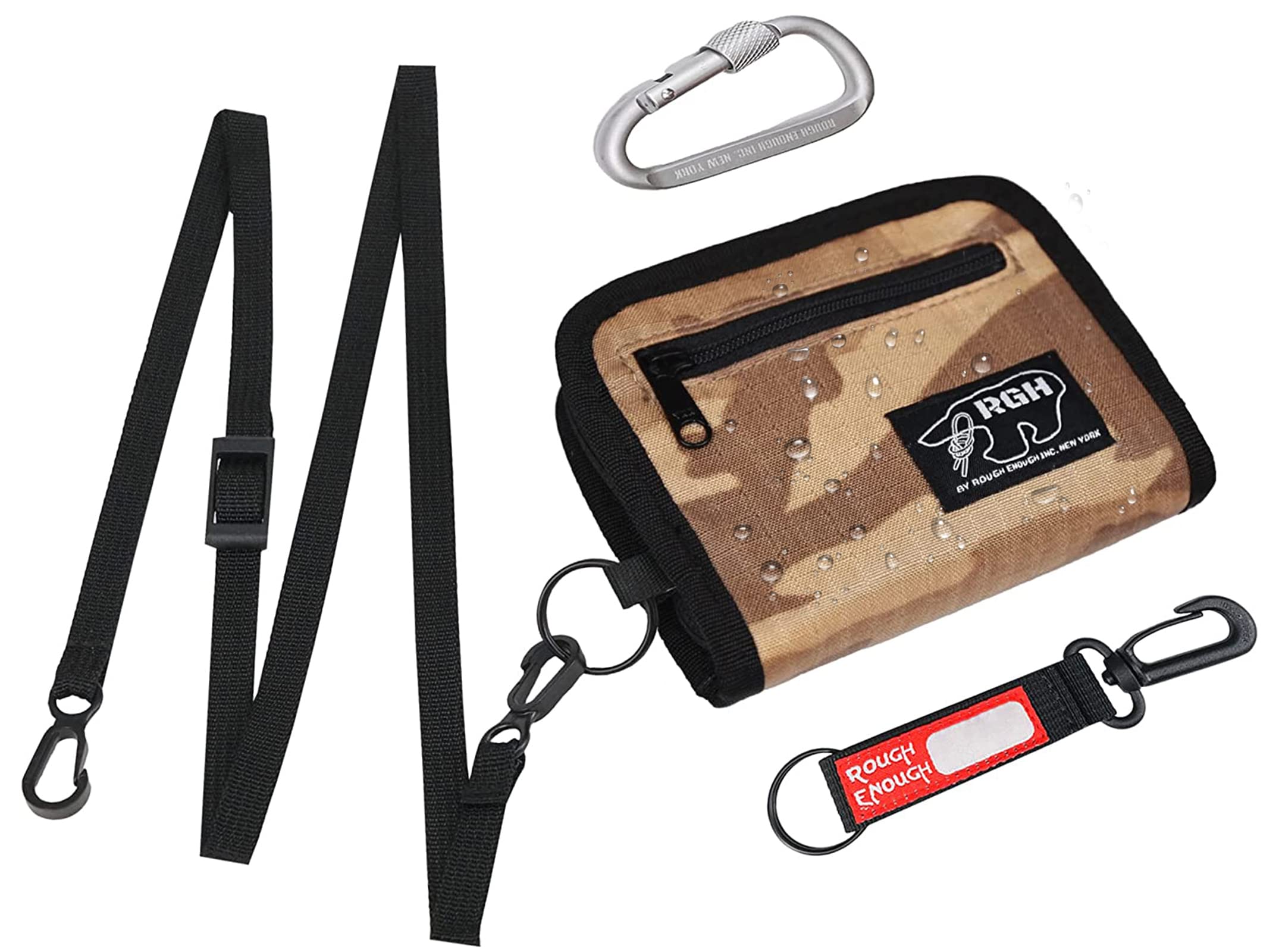 Rough Enough Boys Wallet for Teen Kids Men Neck Lanyard Card Holder Wallet with Zipper Keychain Coin Purse Desert Camo Cordura