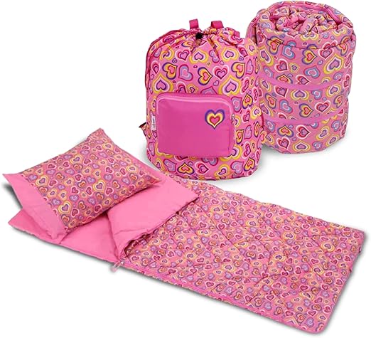 Emily Rose | Kids 3-PC Girls Sleeping Bag Gift Set - Thick Soft Slumber Bag, Backpack Storage Case, & Pillow Case | Toddler Sleep Bag for Kids Travel Naps Sleepovers | Playful Hearts | USA Business