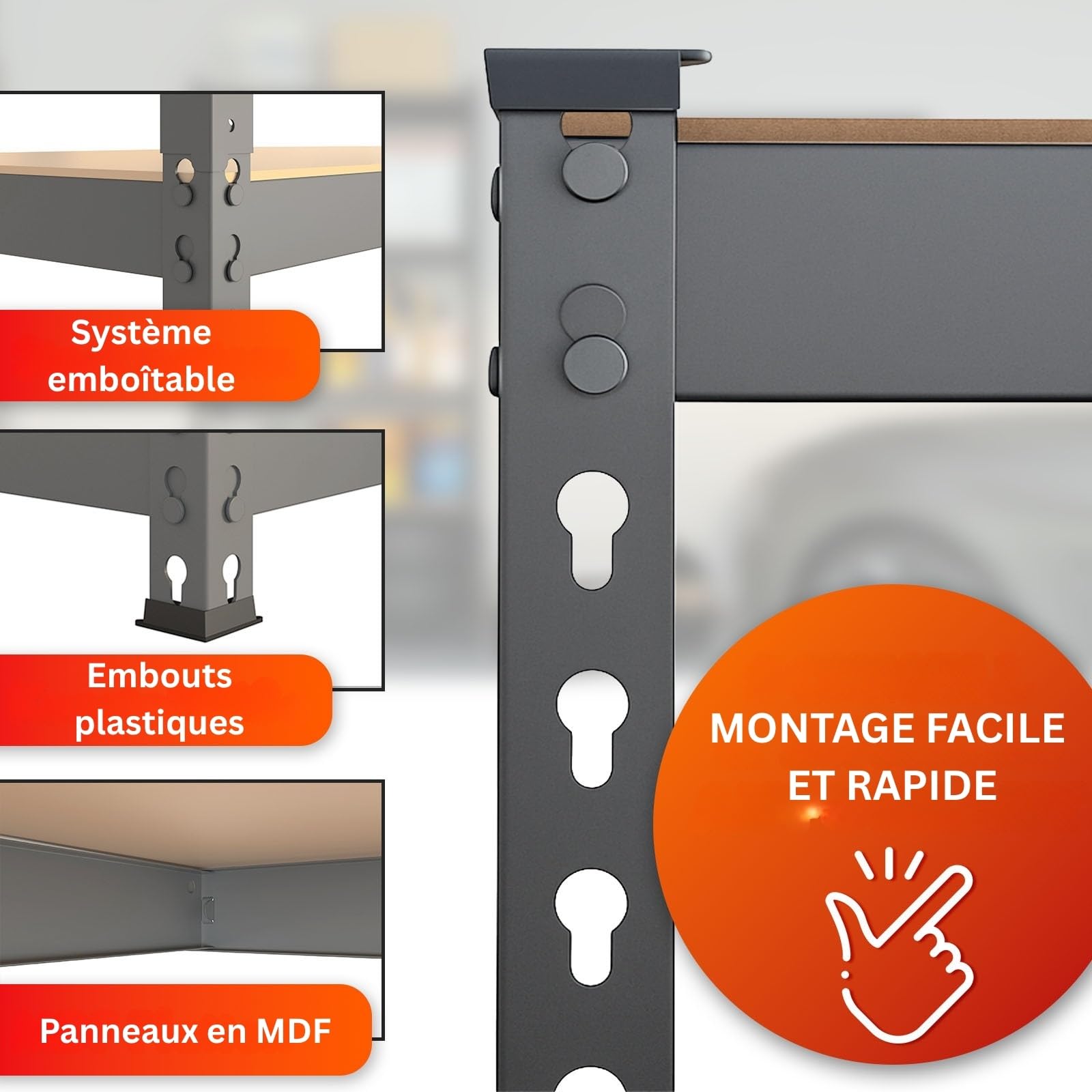 Étagères pour Charges Lourdes - Étagères Enfichables avec 5 tablettes à Hauteur réglable – Rayonnages en métal Idéal pour Cave Garage Entrepôt Stockage, Rhino (Gris, 180 x 90 x 45 cm (HxLxl))
