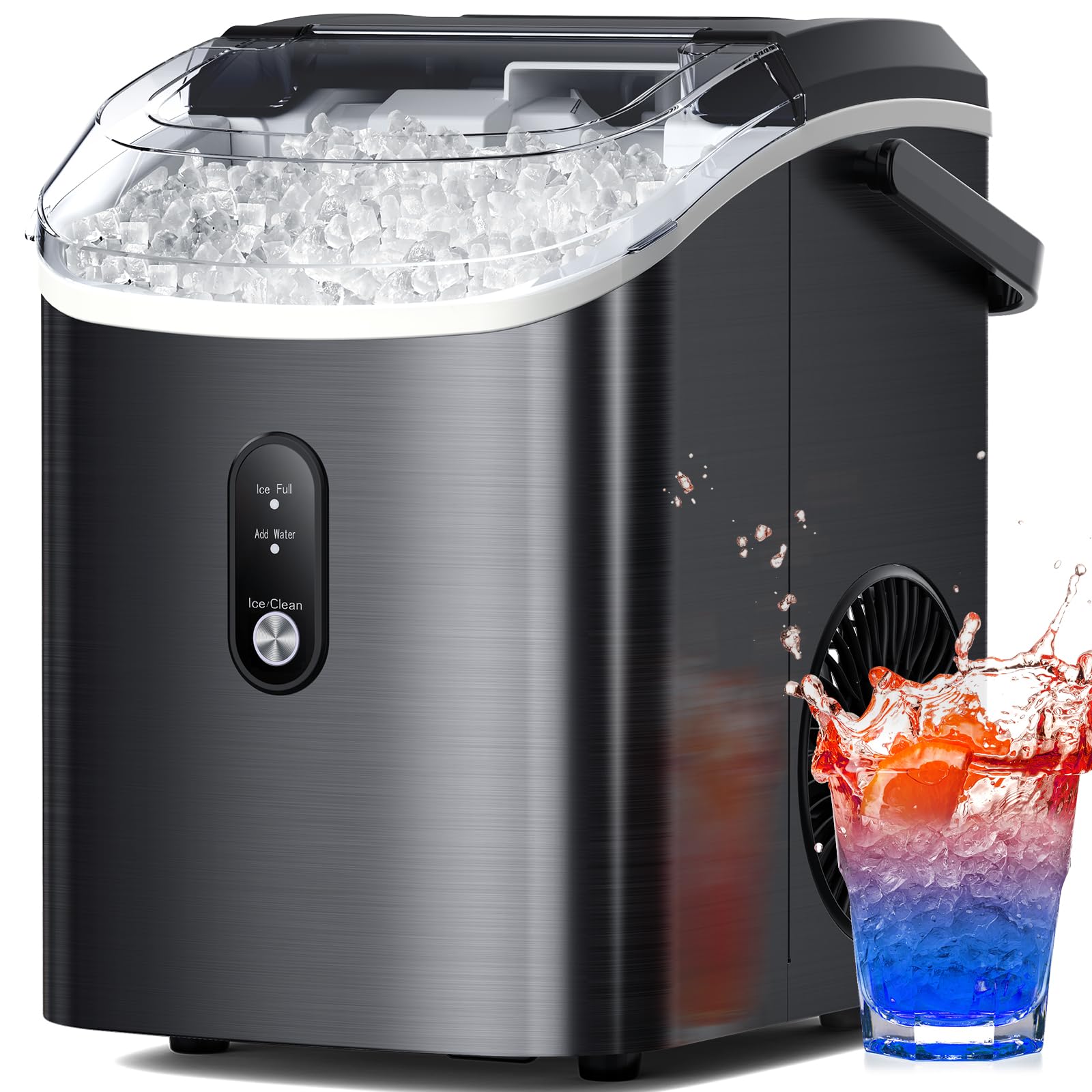 Nugget Ice Makers Countertop, Pellet Ice Maker Machine with Soft Chewable Ice, 34lbs/Day, One-Click Operation, Pebble Ice Maker Countertop with Self-Cleaning for Home/Office/RV/Camping