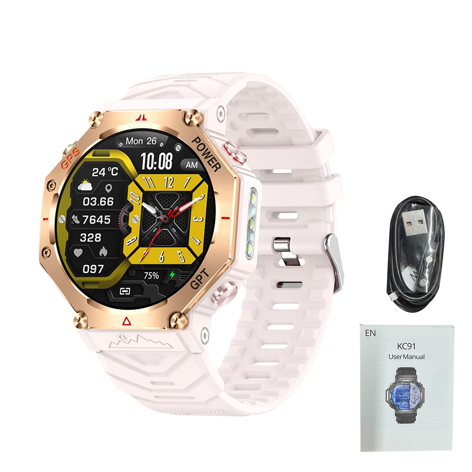 Sxhlseller Orologi Intelligenti per Uomo Donna, Orologio Sportivo con Supporto Posizione GPS GPT, Ricarica Magnetica, Smartwatch Impermeabile con Torcia per IOS per Android (PINK)