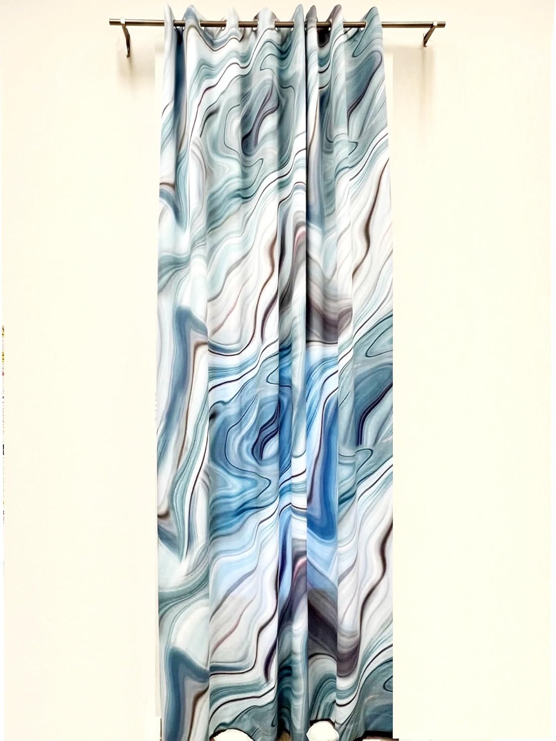 Ikiriska Extra Long Curtains with Geometrical Pattern 8-24 ft Length. (1 Panel). Custom Made (Blue Marble, 50″Wx108″L)
