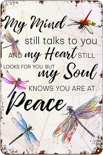 Dazouxu - Placa de metal vintage para decoración de pared, diseño de libélula, mi mente todavía habla contigo, arte de pared, letrero nostálgico de Dazouxu - Placa de metal vintage para decoración de pared, diseño de libélula, mi mente todavía habla contigo, arte de pared, letrero nostálgico de