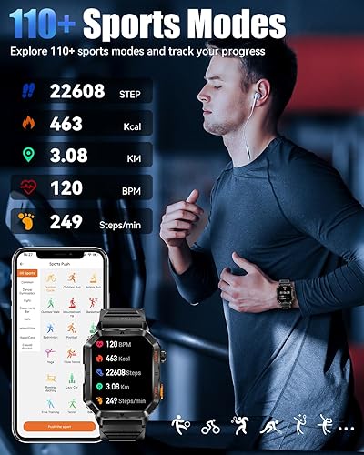 Miniatura 5 de Military Smarty Watch for Men, 2.01" Smartwatch with 1200mAh Battery, Flashlight, AnswerMake Calls, Heart RateSleep Monitor 100+ Sport Modes Fitness